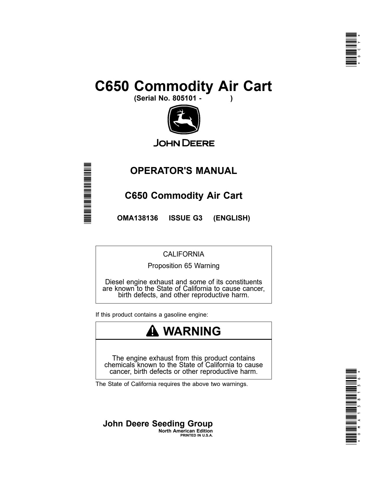 John Deere C650 Commodity Air Cart Operator Manual OMA138136 1 John Deere C650 Commodity Air Cart Operator Manual OMA138136