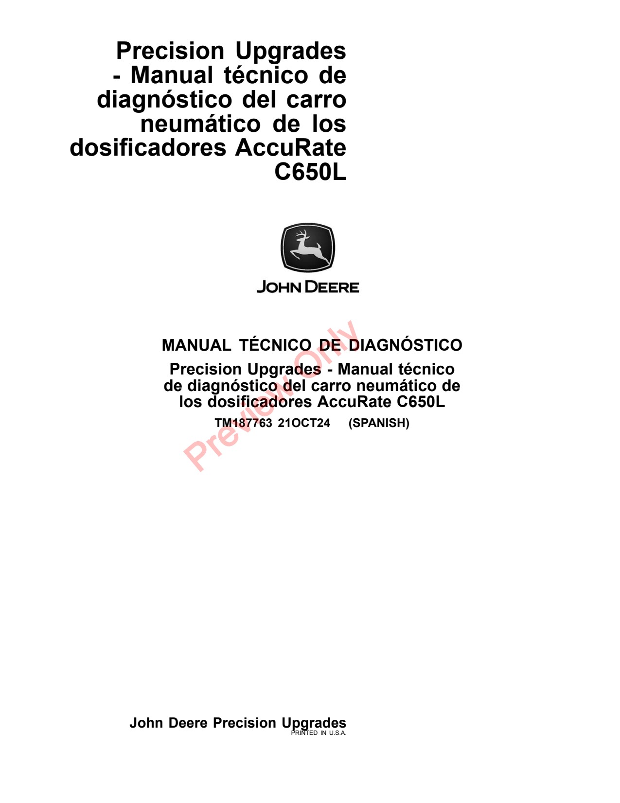 John Deere C650L Air Cart Diagnostic Technical Manual TM187763 ES 1 John Deere C650L Air Cart Diagnostic Technical Manual TM187763 ES