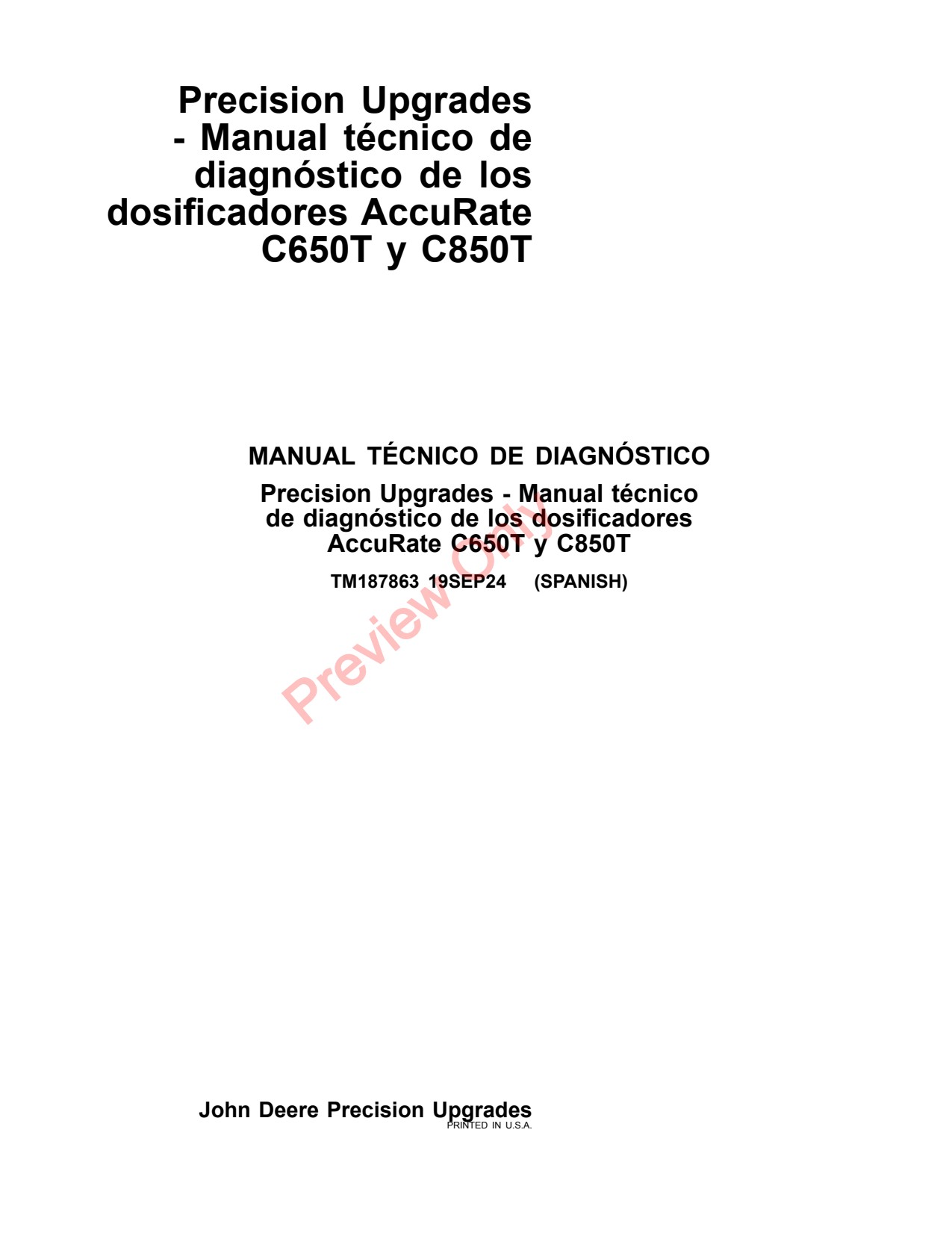 John Deere C850T C650T Commodity Air Cart Diagnostic Technical Manual TM187863 ES 1 John Deere C850T C650T Commodity Air Cart Diagnostic Technical Manual TM187863 ES