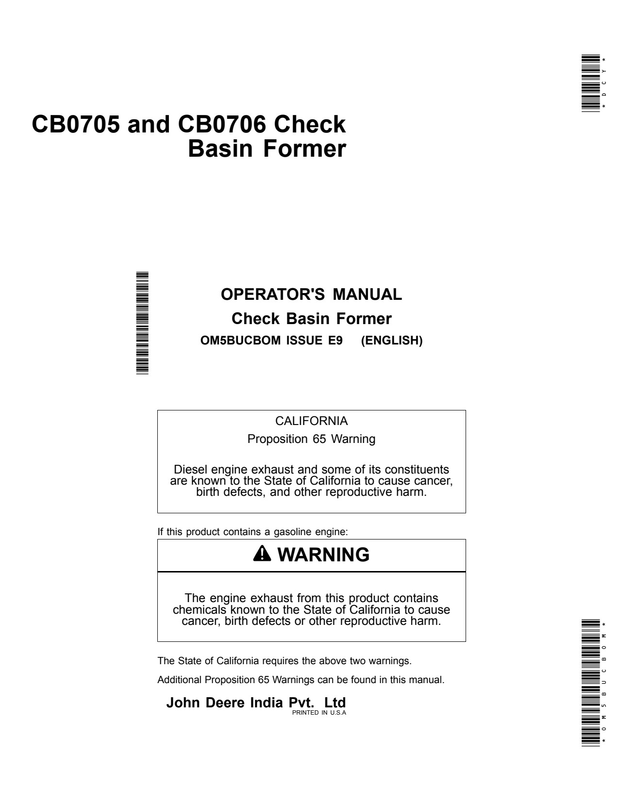 John Deere CB0705 CB0706 Check Basin Former Operator Manual OM5BUCBOM 1 John Deere CB0705 CB0706 Check Basin Former Operator Manual OM5BUCBOM
