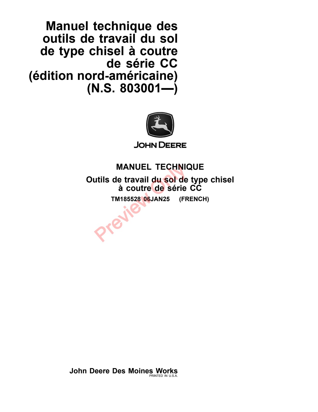 John Deere CC11 CC13 CC19 CC21 CC25 Chisel Plow Technical Manual TM185528 FR 1 John Deere CC11 CC13 CC19 CC21 CC25 Chisel Plow Technical Manual TM185528 FR