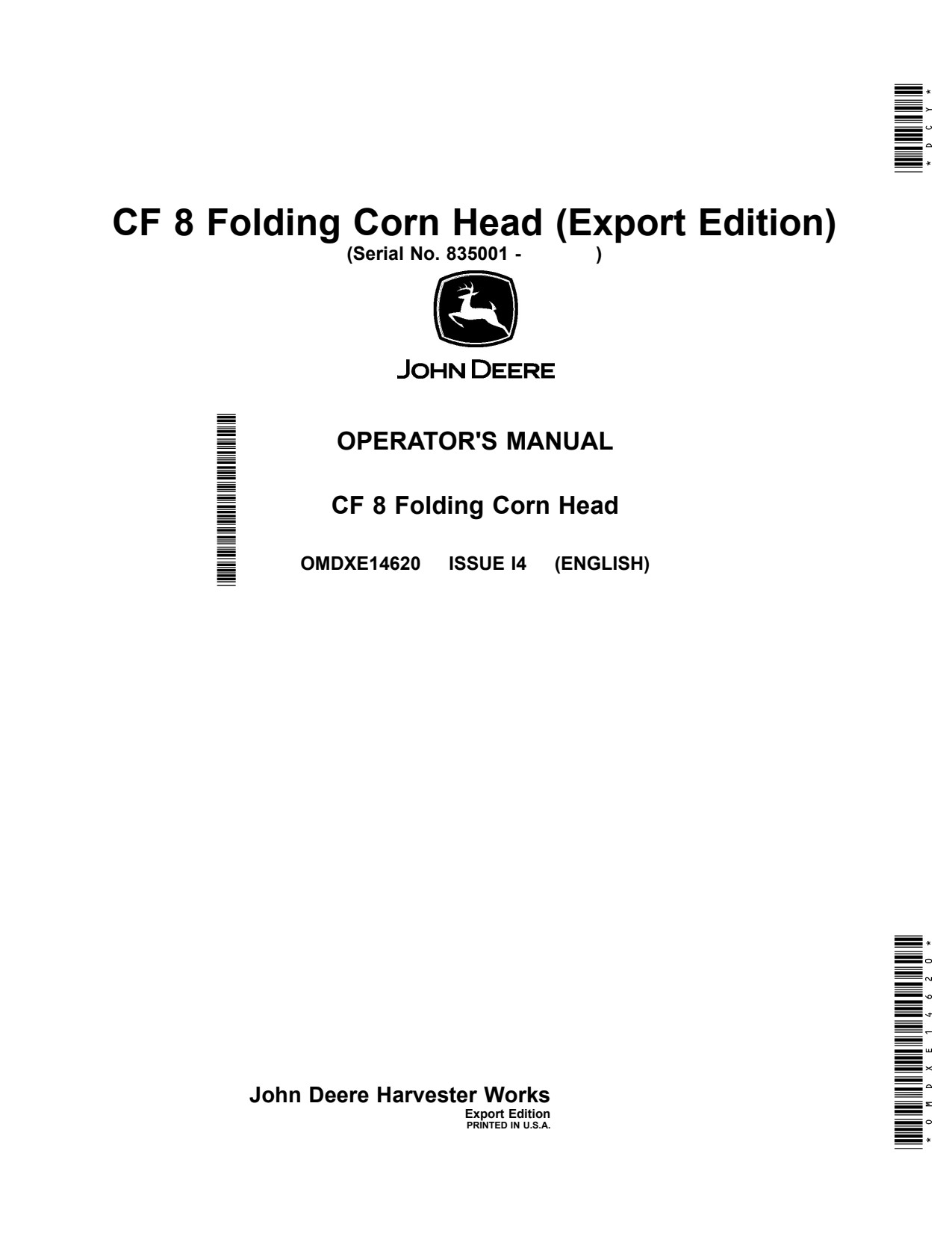 John Deere CF8 Folding Corn Head Operator Manual OMDXE14620 1 John Deere CF8 Folding Corn Head Operator Manual OMDXE14620