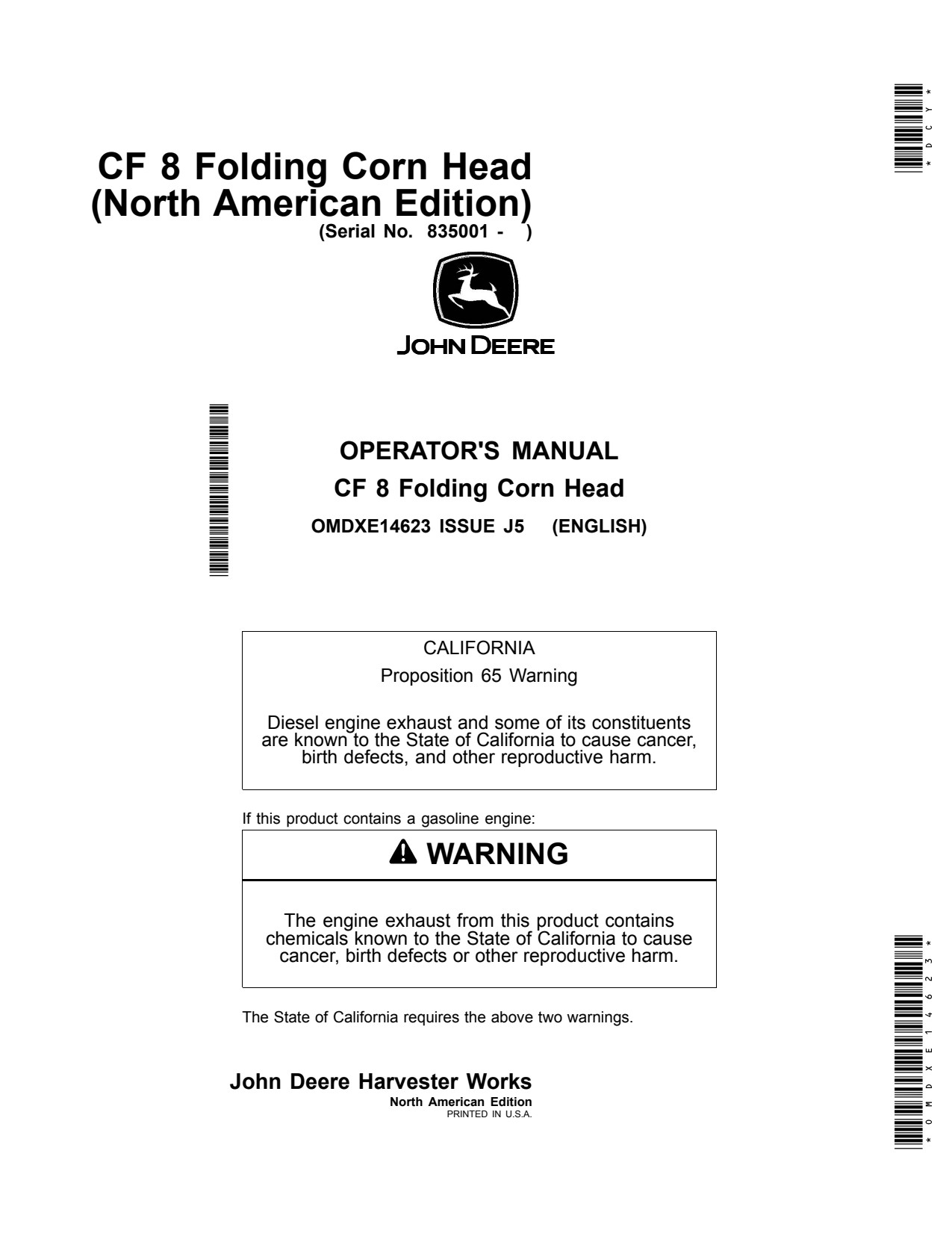 John Deere CF8 Folding Corn Head Operator Manual OMDXE14623 1 John Deere CF8 Folding Corn Head Operator Manual OMDXE14623