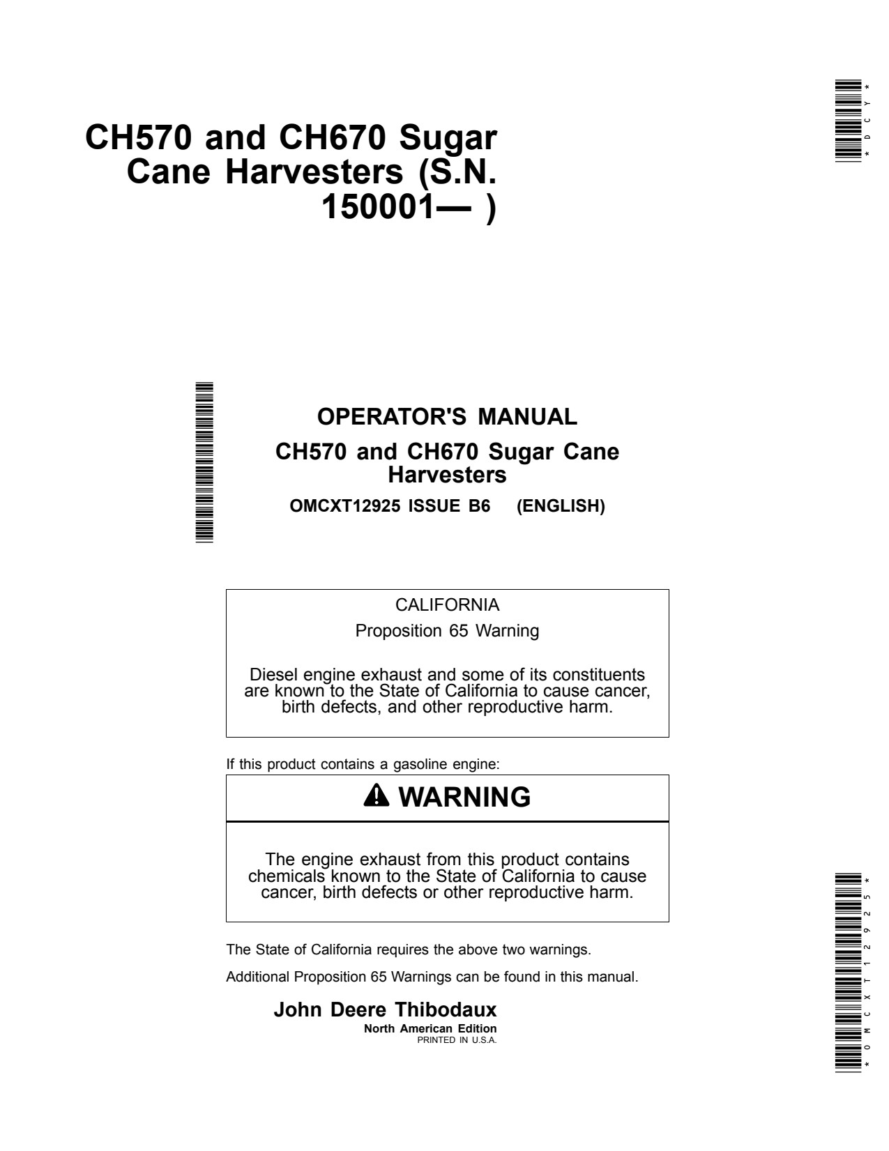 John Deere CH570 CH670 Sugar Cane Harvester Operator Manual OMCXT12925 1 John Deere CH570 CH670 Sugar Cane Harvester Operator Manual OMCXT12925