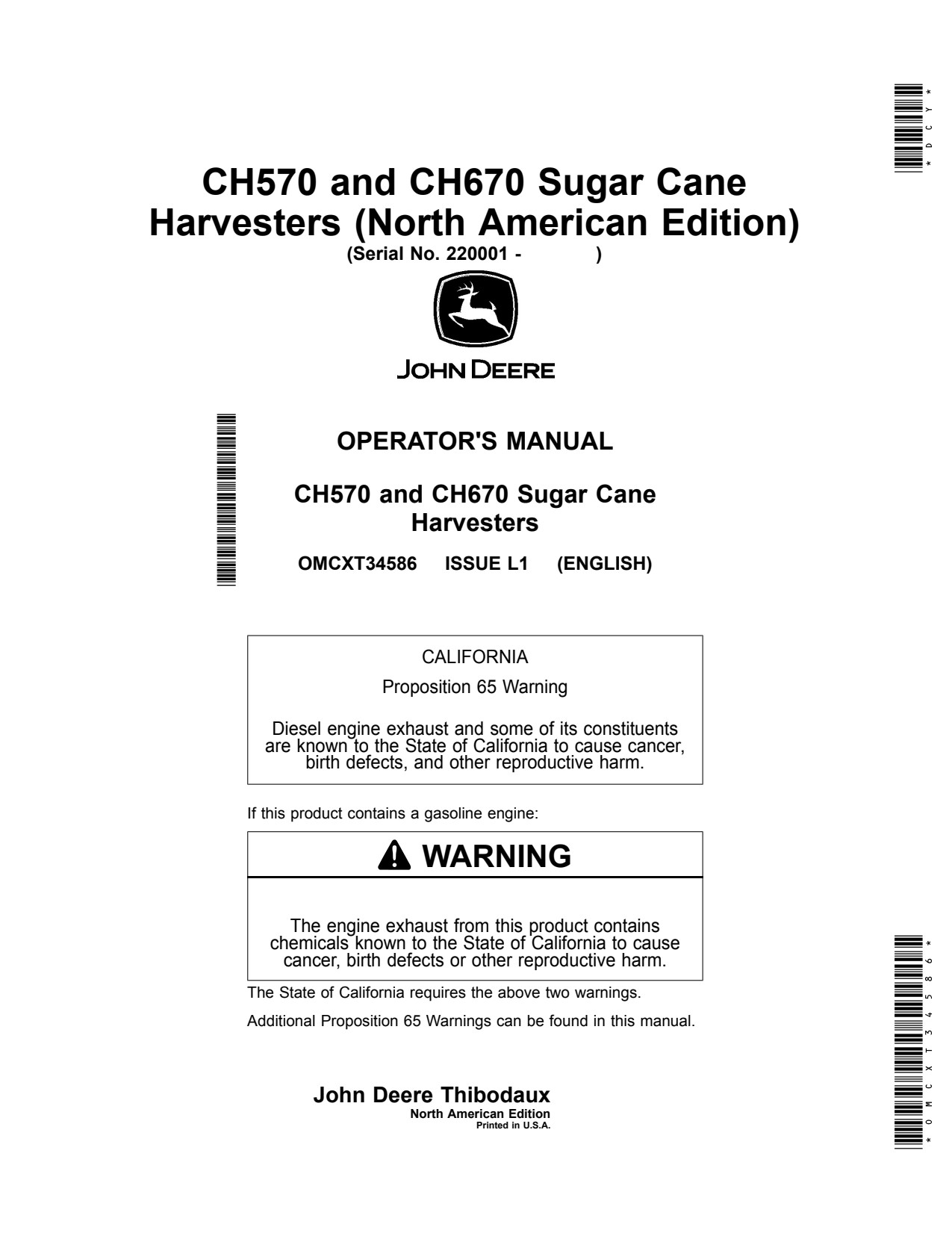John Deere CH570 CH670 Sugar Cane Harvester Operator Manual OMCXT34586 1 John Deere CH570 CH670 Sugar Cane Harvester Operator Manual OMCXT34586