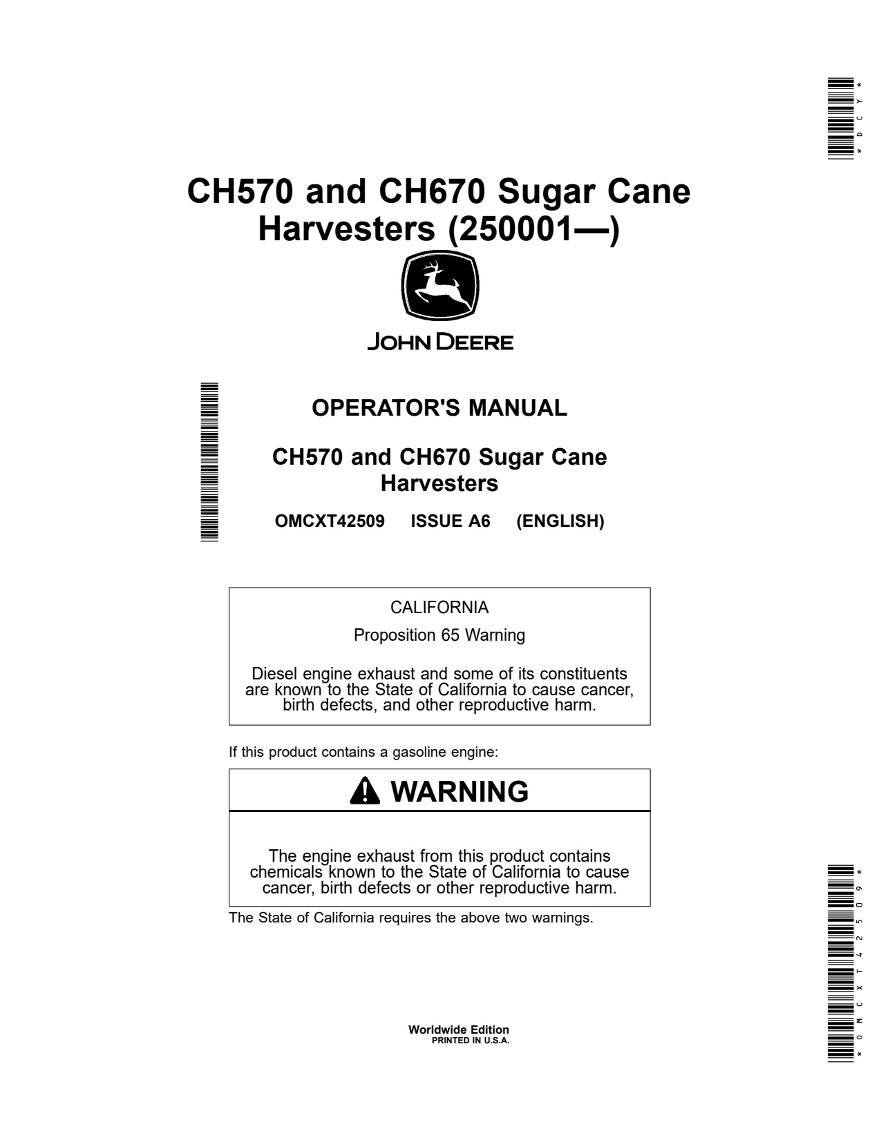 John Deere CH570 CH670 Sugar Cane Harvester Operator Manual OMCXT42509 1 John Deere CH570 CH670 Sugar Cane Harvester Operator Manual OMCXT42509