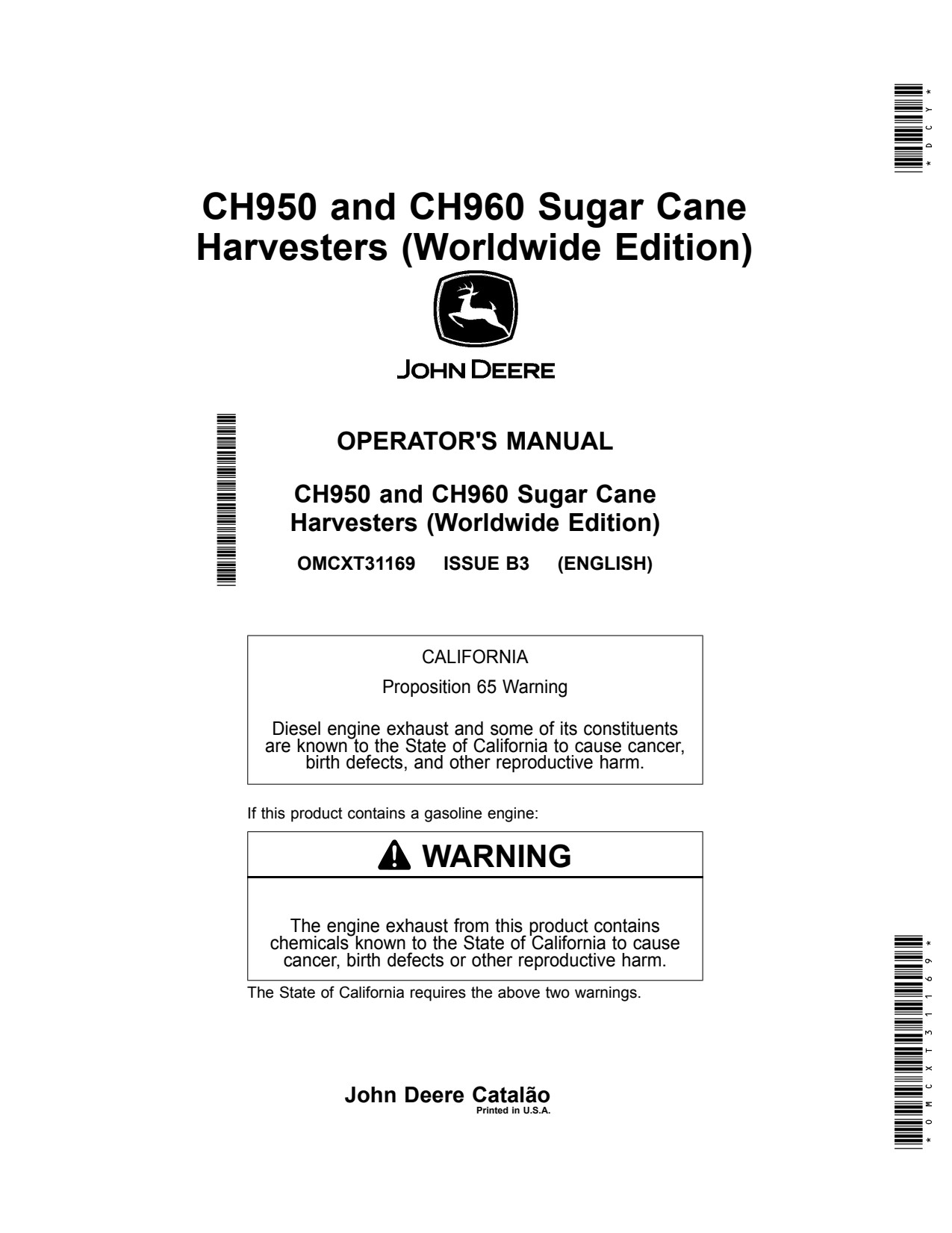 John Deere CH950 CH960 Sugar Cane Harvester Operator Manual OMCXT31169 1 John Deere CH950 CH960 Sugar Cane Harvester Operator Manual OMCXT31169