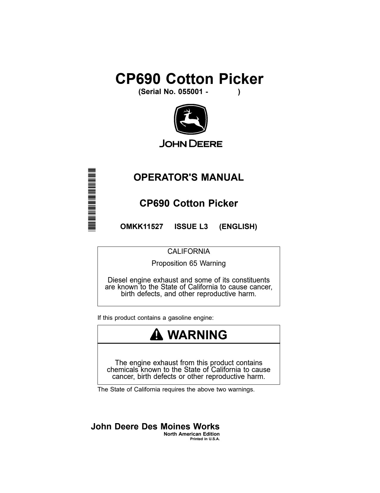 John Deere CP690 Cotton Picker Operator Manual OMKK11527 1 John Deere CP690 Cotton Picker Operator Manual OMKK11527