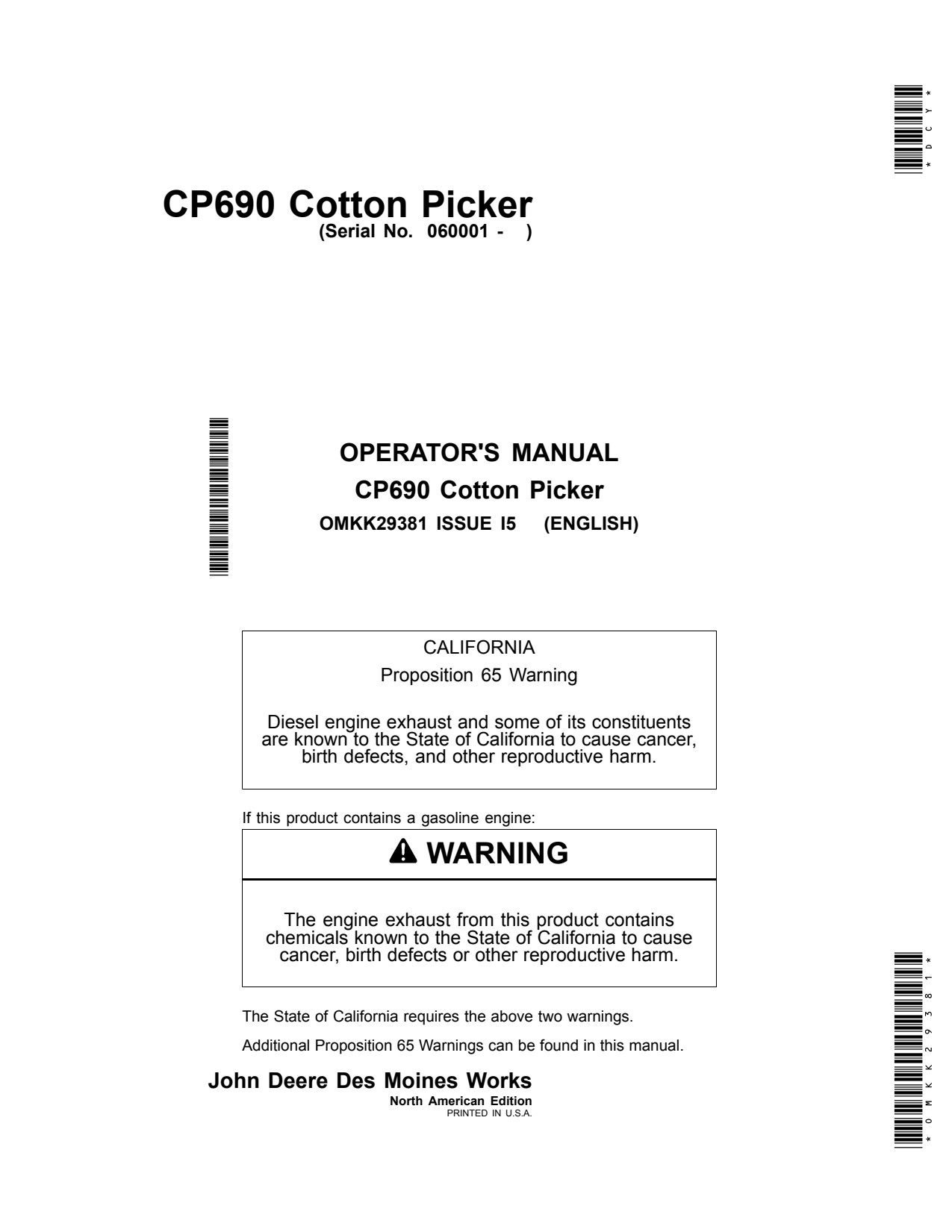 John Deere CP690 Cotton Picker Operator Manual OMKK29381 1 John Deere CP690 Cotton Picker Operator Manual OMKK29381