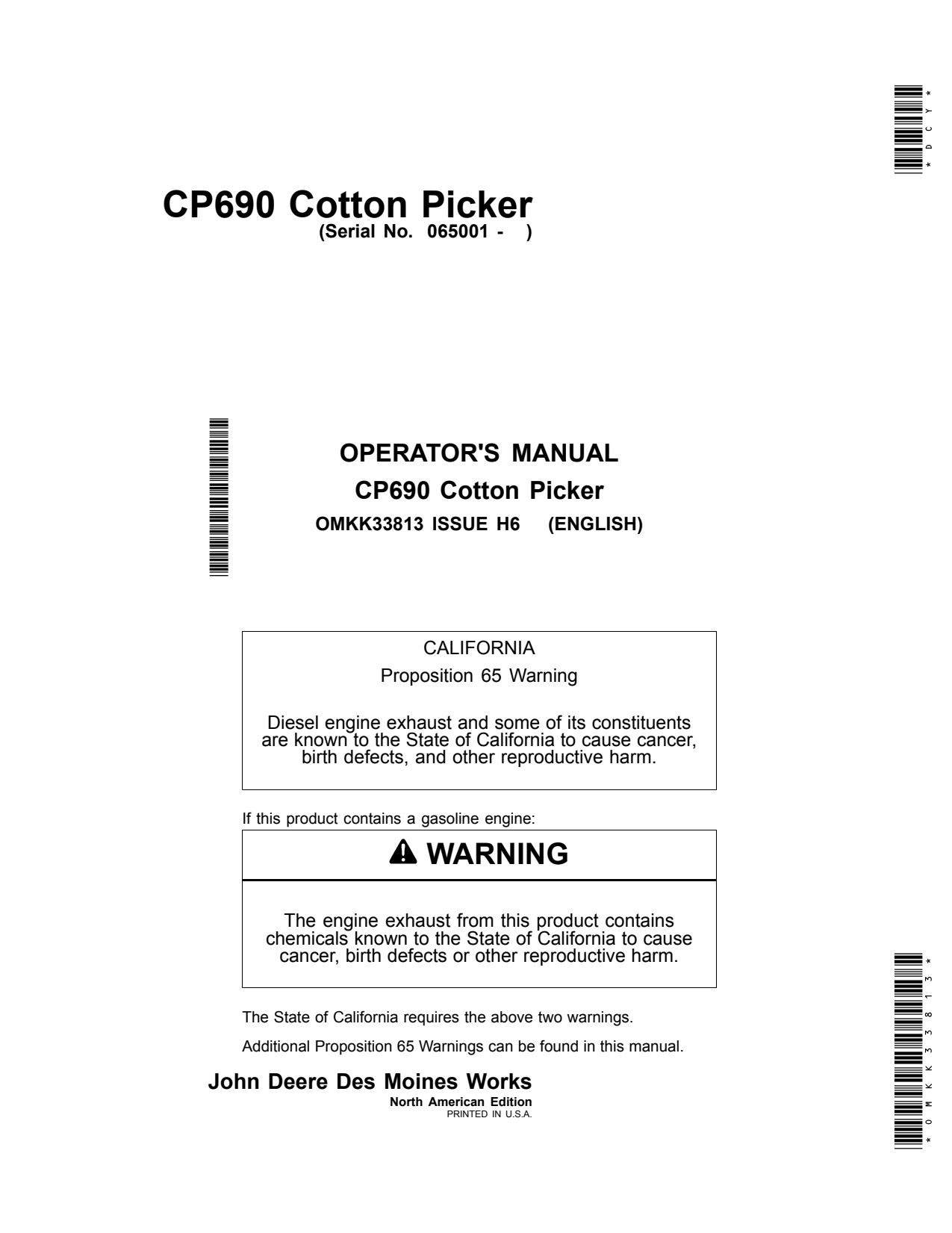 John Deere CP690 Cotton Picker Operator Manual OMKK33813 1 John Deere CP690 Cotton Picker Operator Manual OMKK33813