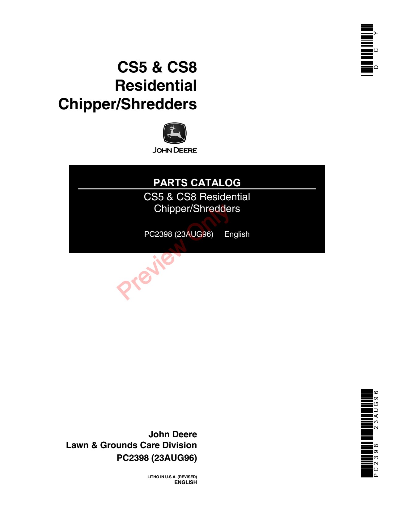 John Deere CS5 CS8 Residential Chipper Shredder Parts Catalog PC2398 1 John Deere CS5 CS8 Residential Chipper Shredder Parts Catalog PC2398