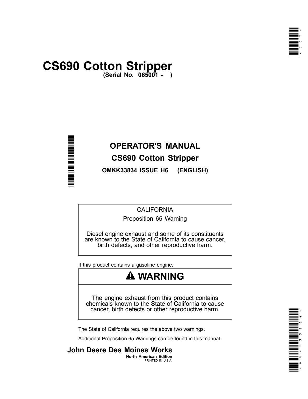 John Deere CS690 Cotton Stripper Operator Manual OMKK33834 1 John Deere CS690 Cotton Stripper Operator Manual OMKK33834