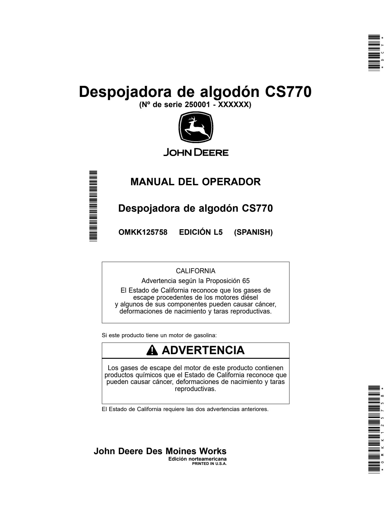 John Deere CS770 Cotton Stripper Operator Manual OMKK125758 ES 1 John Deere CS770 Cotton Stripper Operator Manual OMKK125758 ES