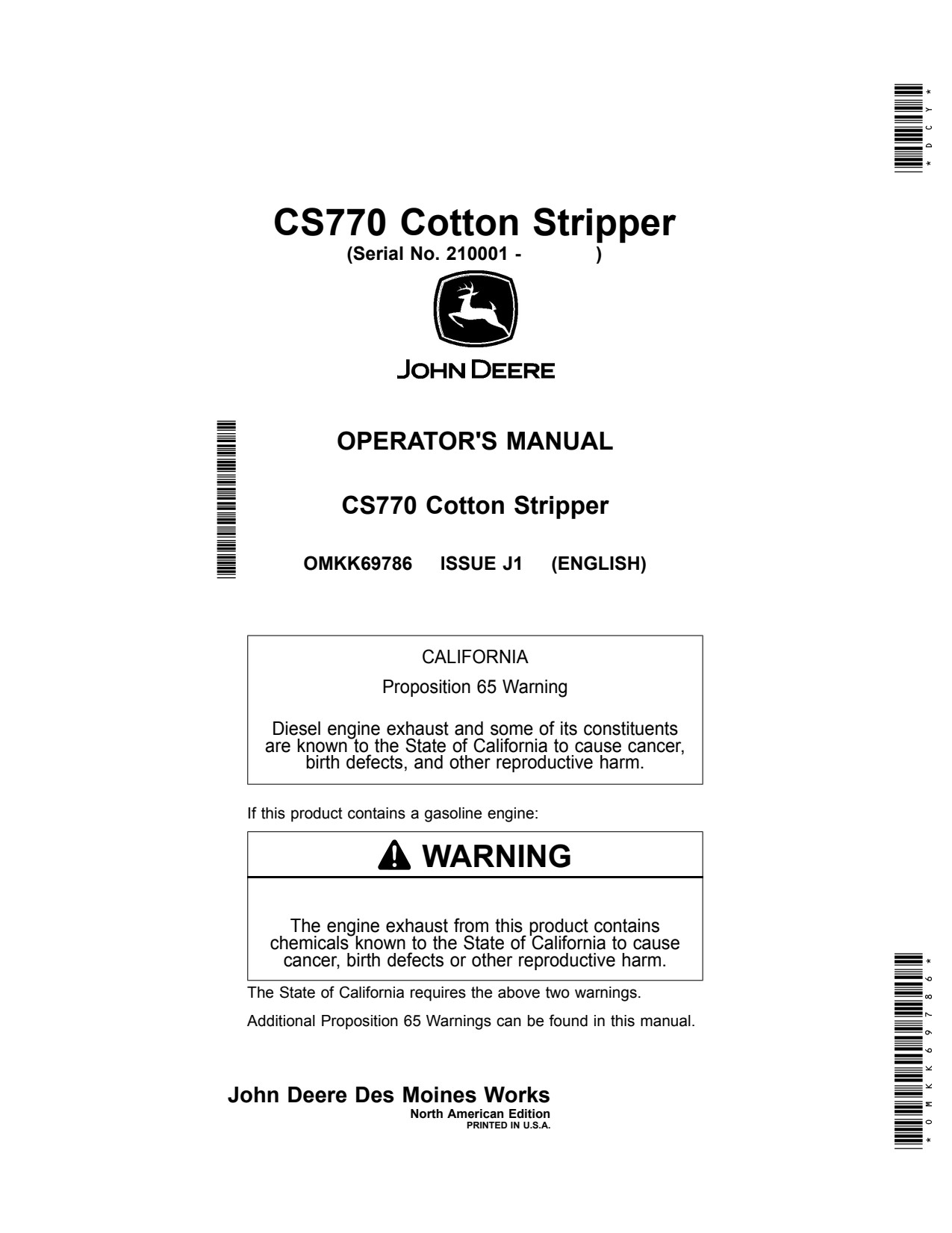 John Deere CS770 Cotton Stripper Operator Manual OMKK69786 1 John Deere CS770 Cotton Stripper Operator Manual OMKK69786