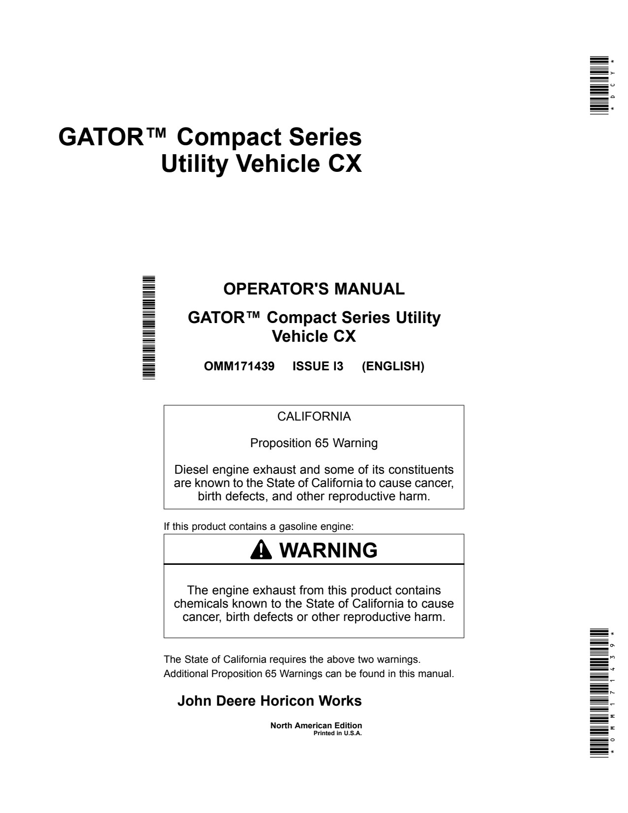 John Deere CX Gator Utility Vehicle Gator Operator Manual OMM171439 1 John Deere CX Gator Utility Vehicle Gator Operator Manual OMM171439