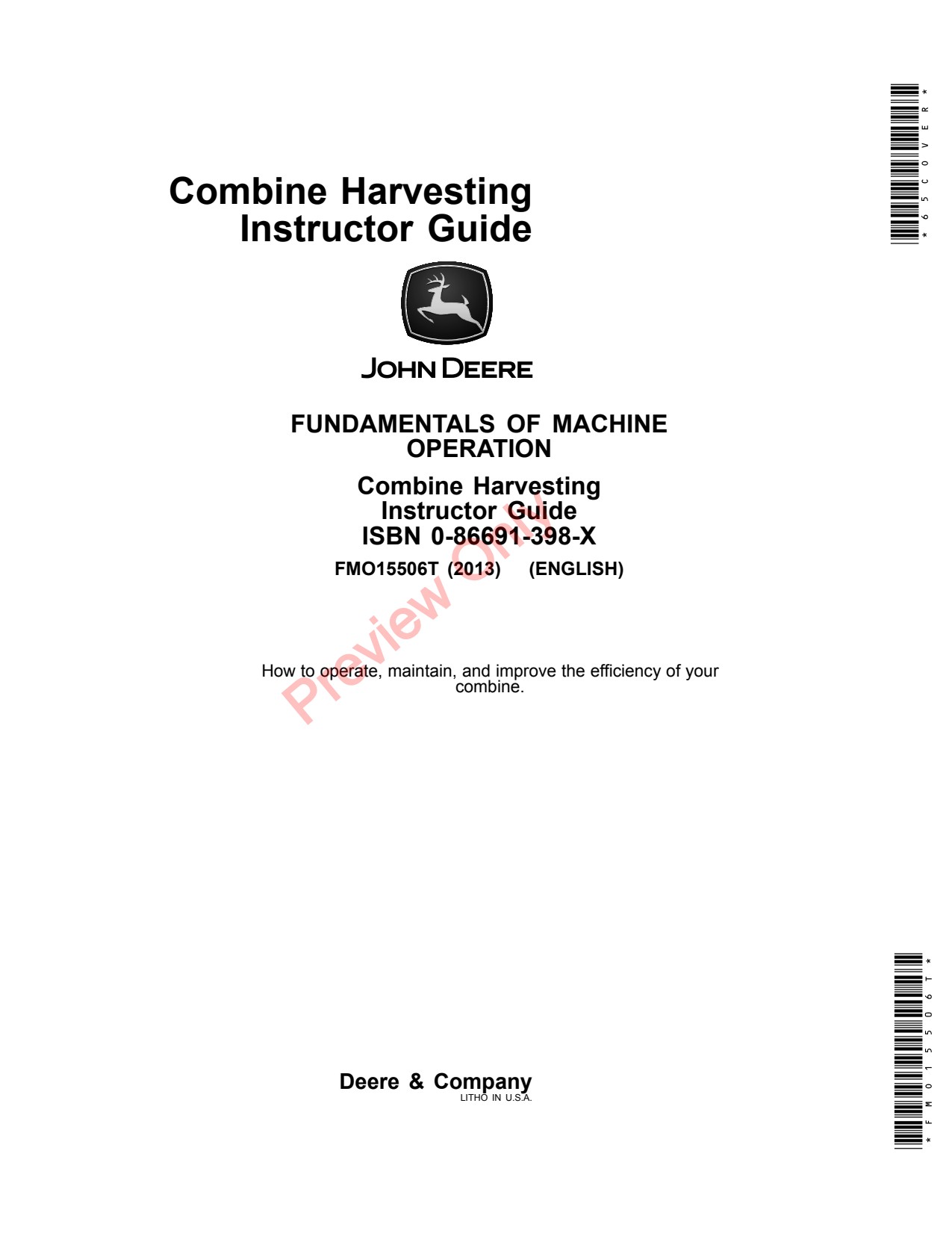 John Deere Combine Harvesting Instructor Guide 6th Edition Educational Material FMO15506T