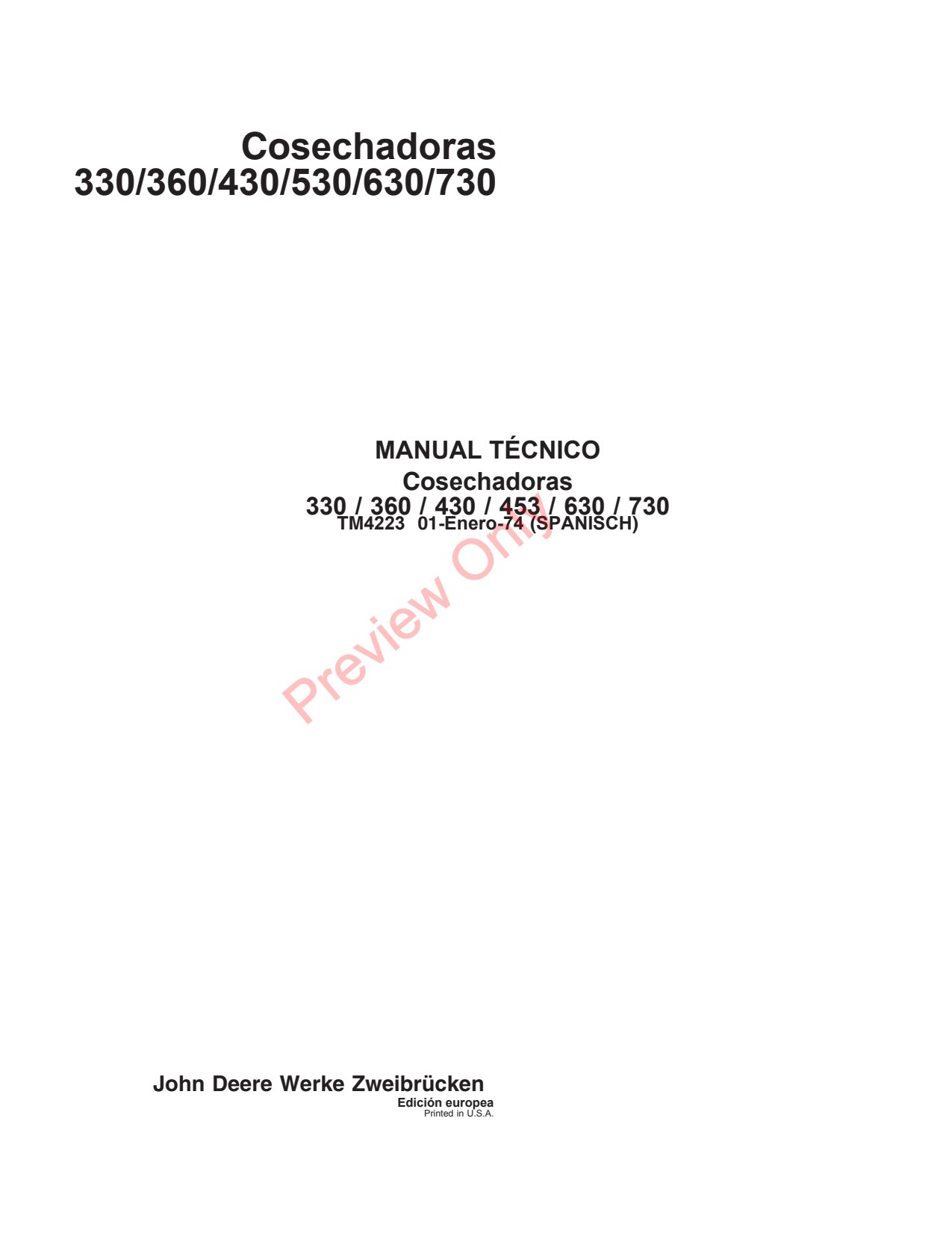 John Deere Combines 330 360 430 530 630 730 Windrow Pickup Technical Manual TM4223 ES 1 John Deere Combines 330 360 430 530 630 730 Windrow Pickup Technical Manual TM4223 ES