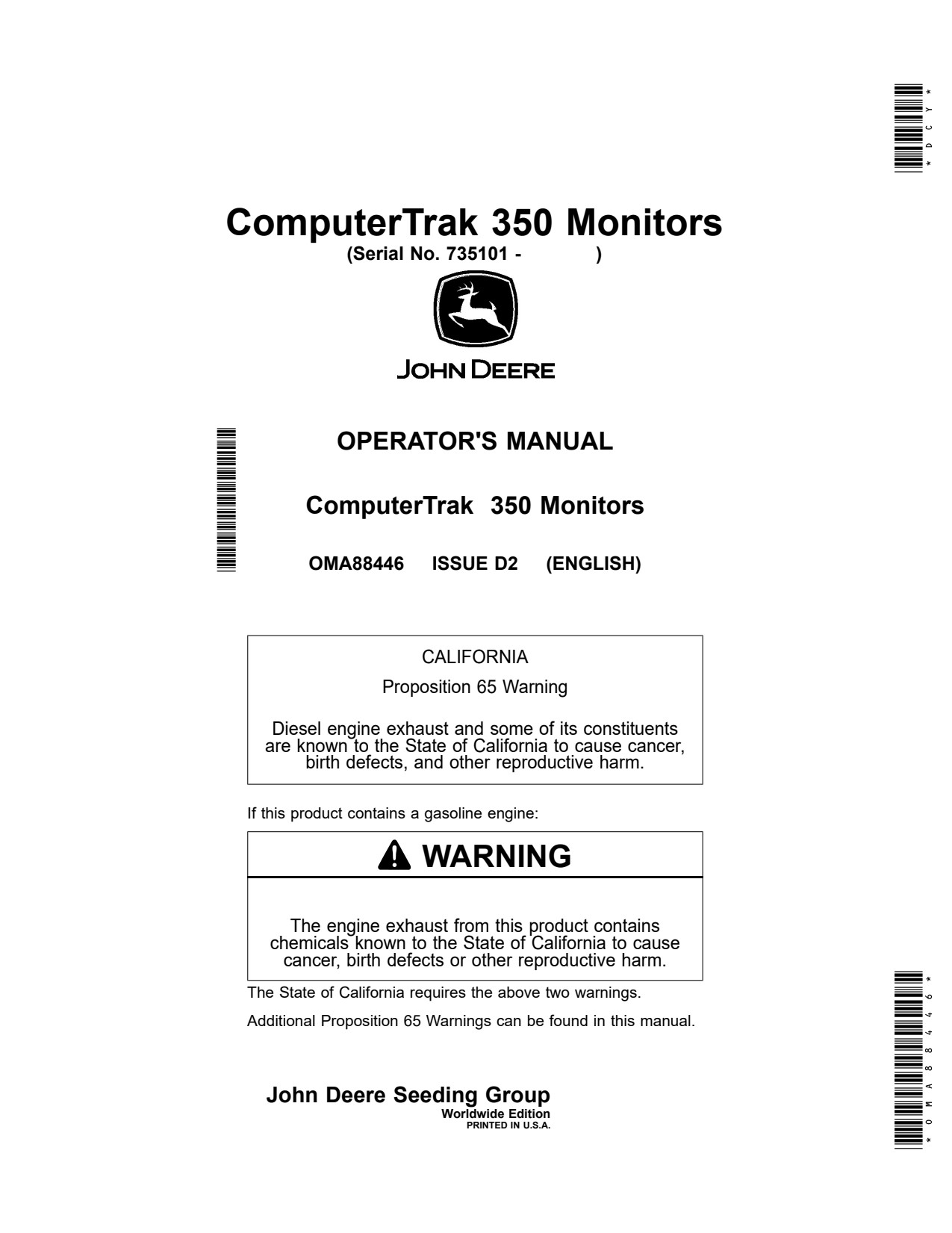 John Deere ComputerTrak 350 Monitors Precision Ag Electronics Operator Manual OMA88446 1 John Deere ComputerTrak 350 Monitors Precision Ag Electronics Operator Manual OMA88446