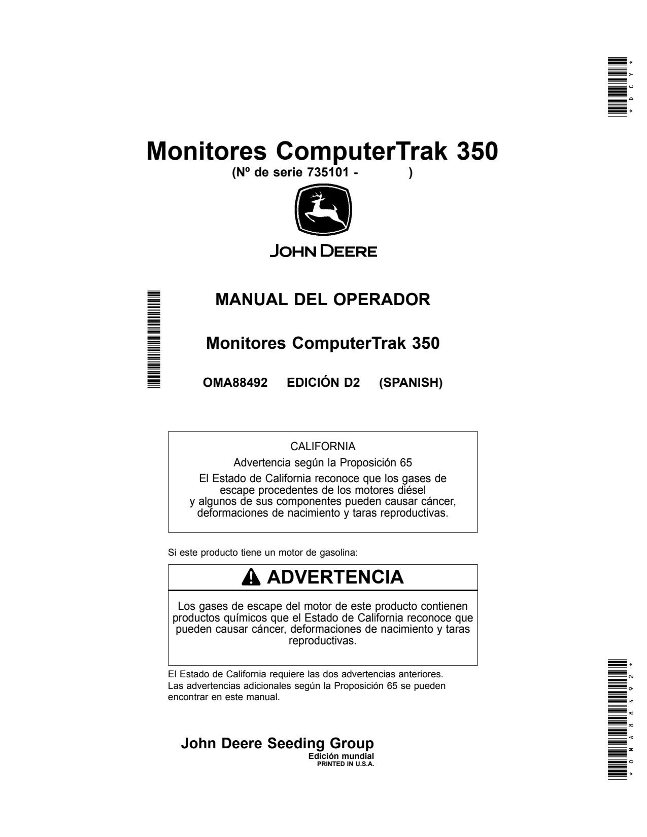John Deere ComputerTrak 350 Monitors Precision Ag Electronics Operator Manual OMA88492 ES 1 John Deere ComputerTrak 350 Monitors Precision Ag Electronics Operator Manual OMA88492 ES