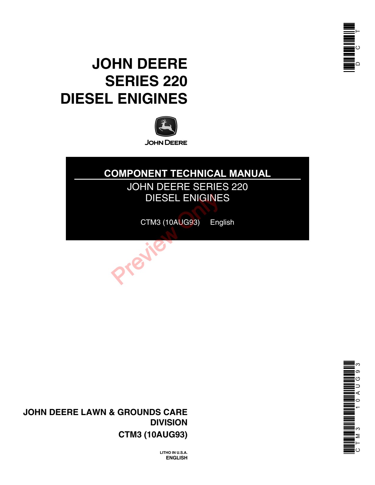 John Deere D Series 220 Diesel Engines Yanmar Engine Component Technical Manual CTM3 1 John Deere D Series 220 Diesel Engines Yanmar Engine Component Technical Manual CTM3
