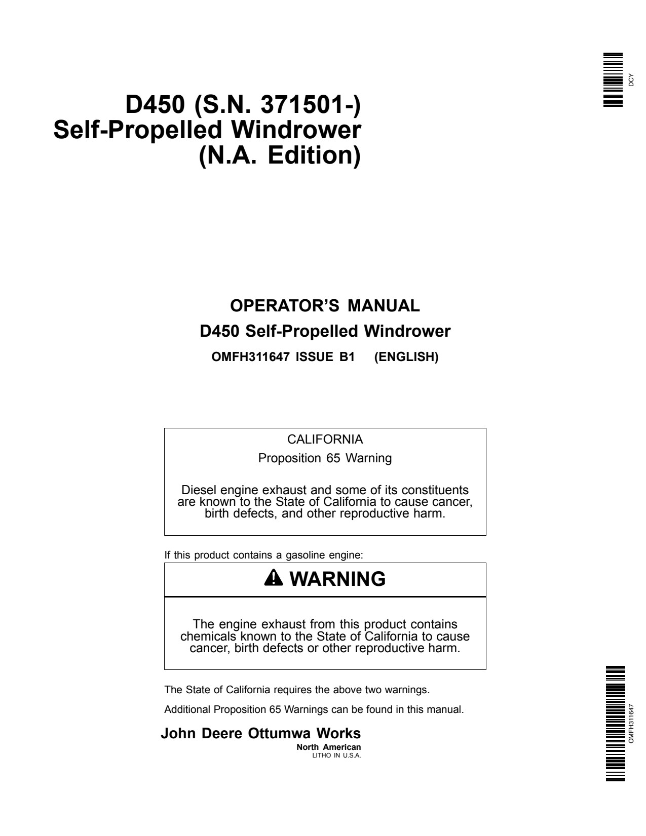 John Deere D450 Self-propelled Windrower Operator Manual OMFH311647 1 John Deere D450 Self-propelled Windrower Operator Manual OMFH311647