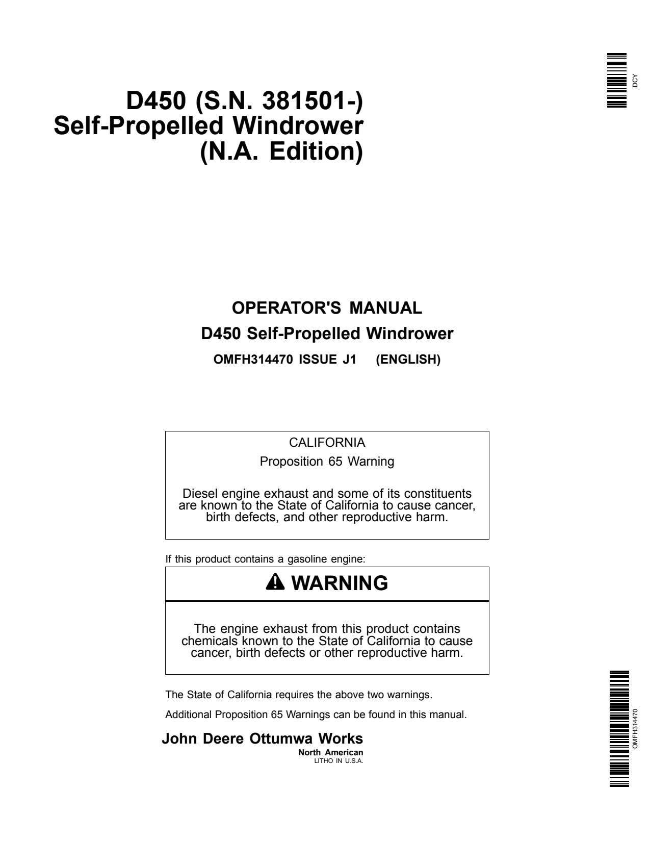 John Deere D450 Self-propelled Windrower Operator Manual OMFH314470 1 John Deere D450 Self-propelled Windrower Operator Manual OMFH314470