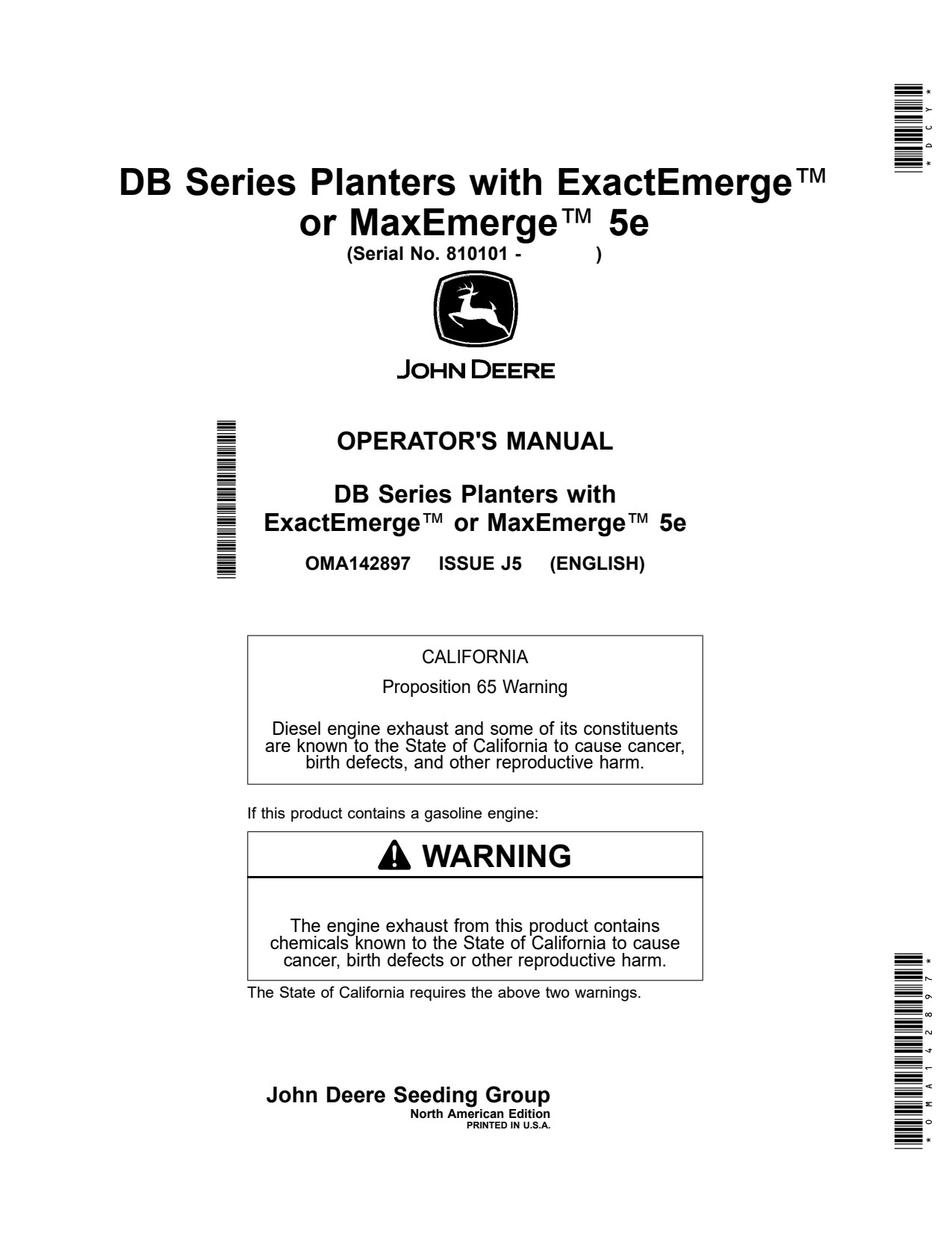 John Deere DB37 DB44 DB60 24 Row 36 DB80 32 48 5E Planter Operator Manual OMA142897 1 John Deere DB37 DB44 DB60 24 Row 36 DB80 32 48 5E Planter Operator Manual OMA142897