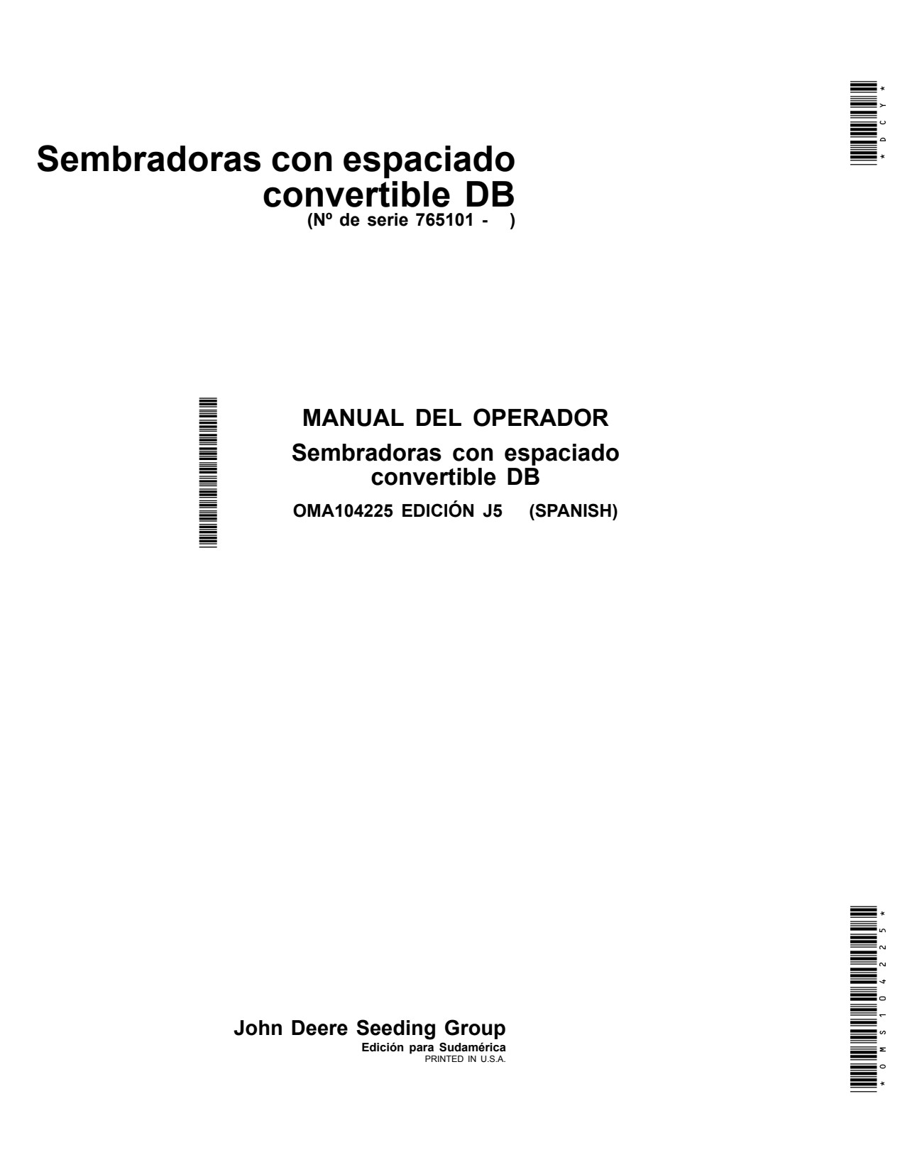 John Deere DB37 DB55 Planter Operator Manual OMA104225 ES 1 John Deere DB37 DB55 Planter Operator Manual OMA104225 ES
