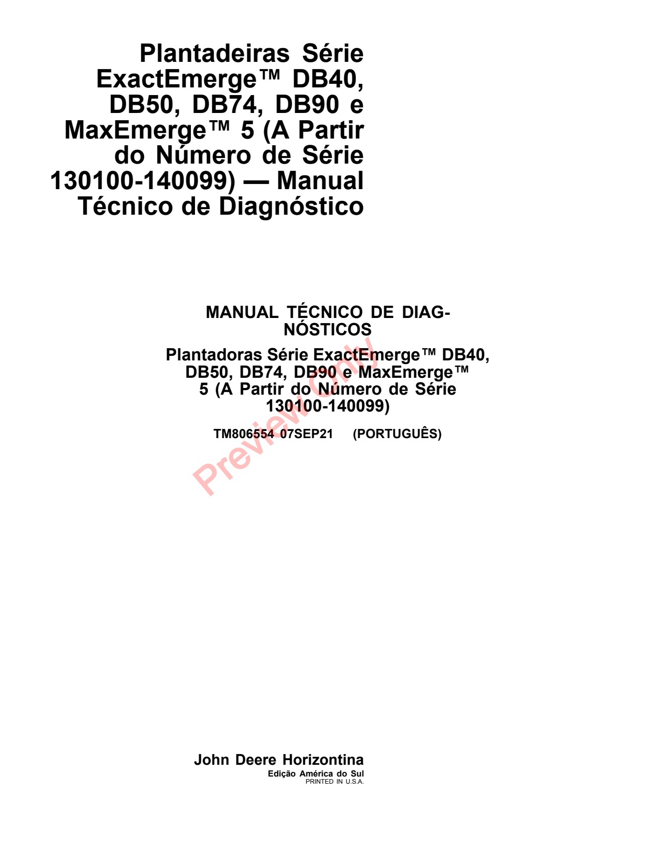 John Deere DB40 DB50 DB74 DB90 Planter Diagnostic Technical Manual TM806554 PT 1 John Deere DB40 DB50 DB74 DB90 Planter Diagnostic Technical Manual TM806554 PT