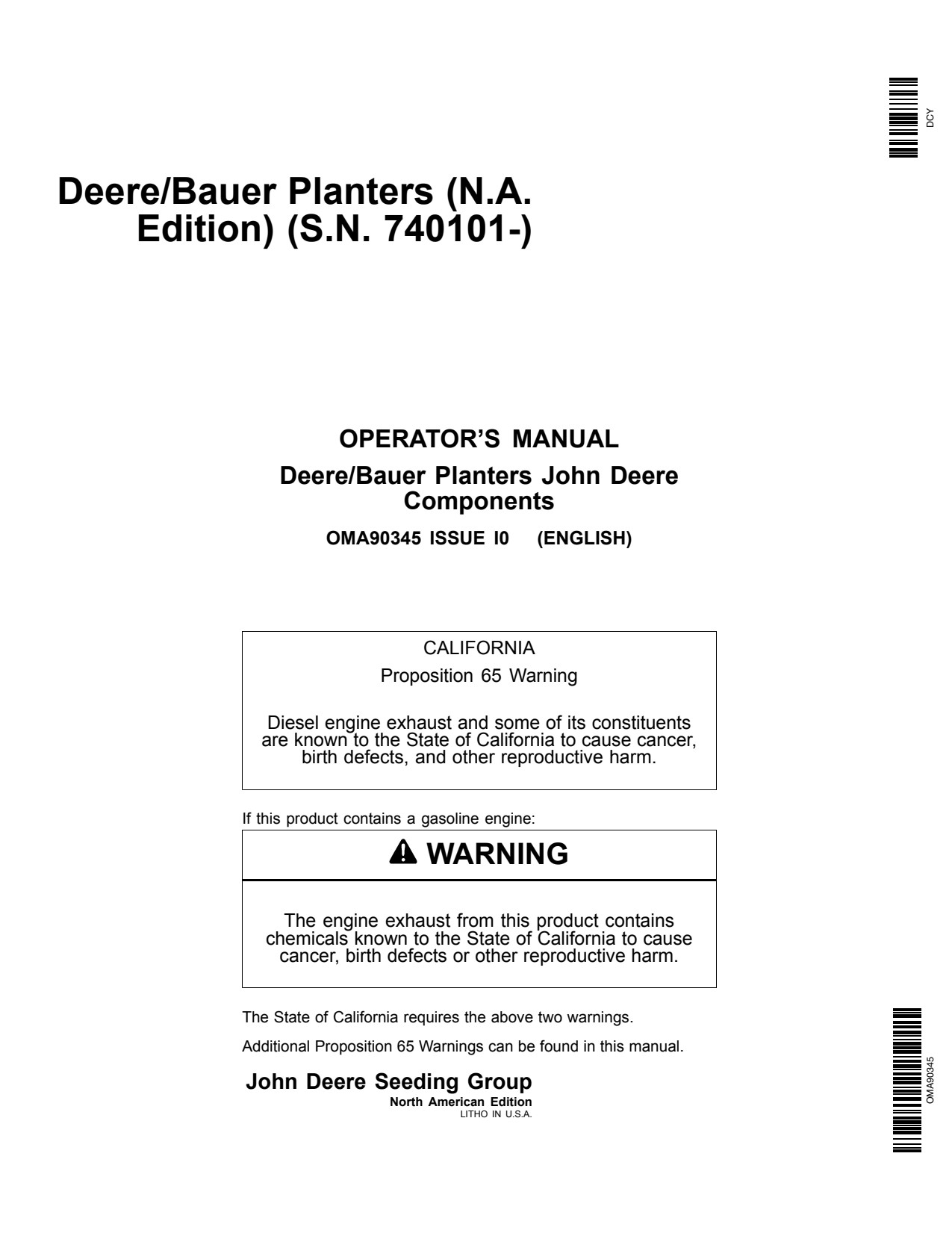 John Deere DB44 DB58 DB60 DB66 DB88 DB90 DB80 DBP44 DB120 Bauer Planter Operator Manual OMA90345 1 John Deere DB44 DB58 DB60 DB66 DB88 DB90 DB80 DBP44 DB120 Bauer Planter Operator Manual OMA90345