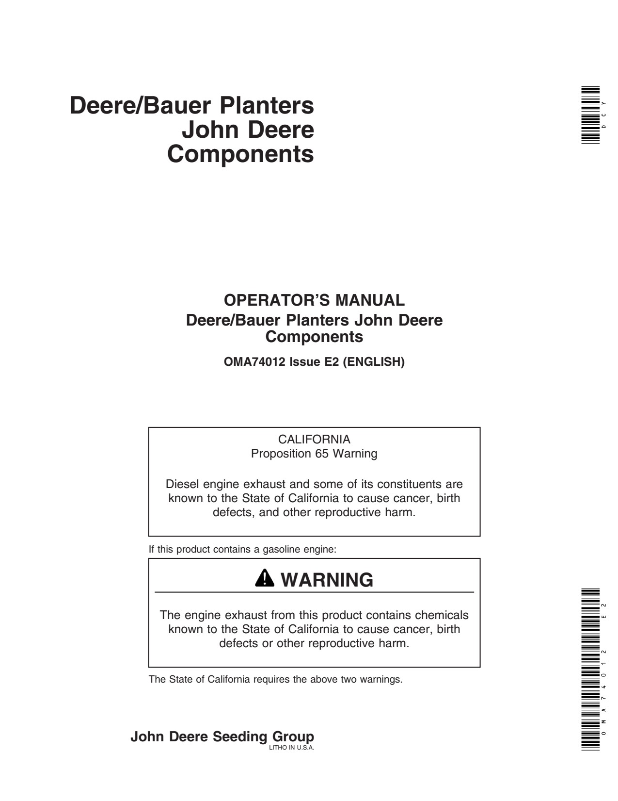 John Deere DB44 DB58 DB60 DB66 DB90 DB74 DB50 DB80 Bauer Planter Operator Manual OMA74012 1 John Deere DB44 DB58 DB60 DB66 DB90 DB74 DB50 DB80 Bauer Planter Operator Manual OMA74012