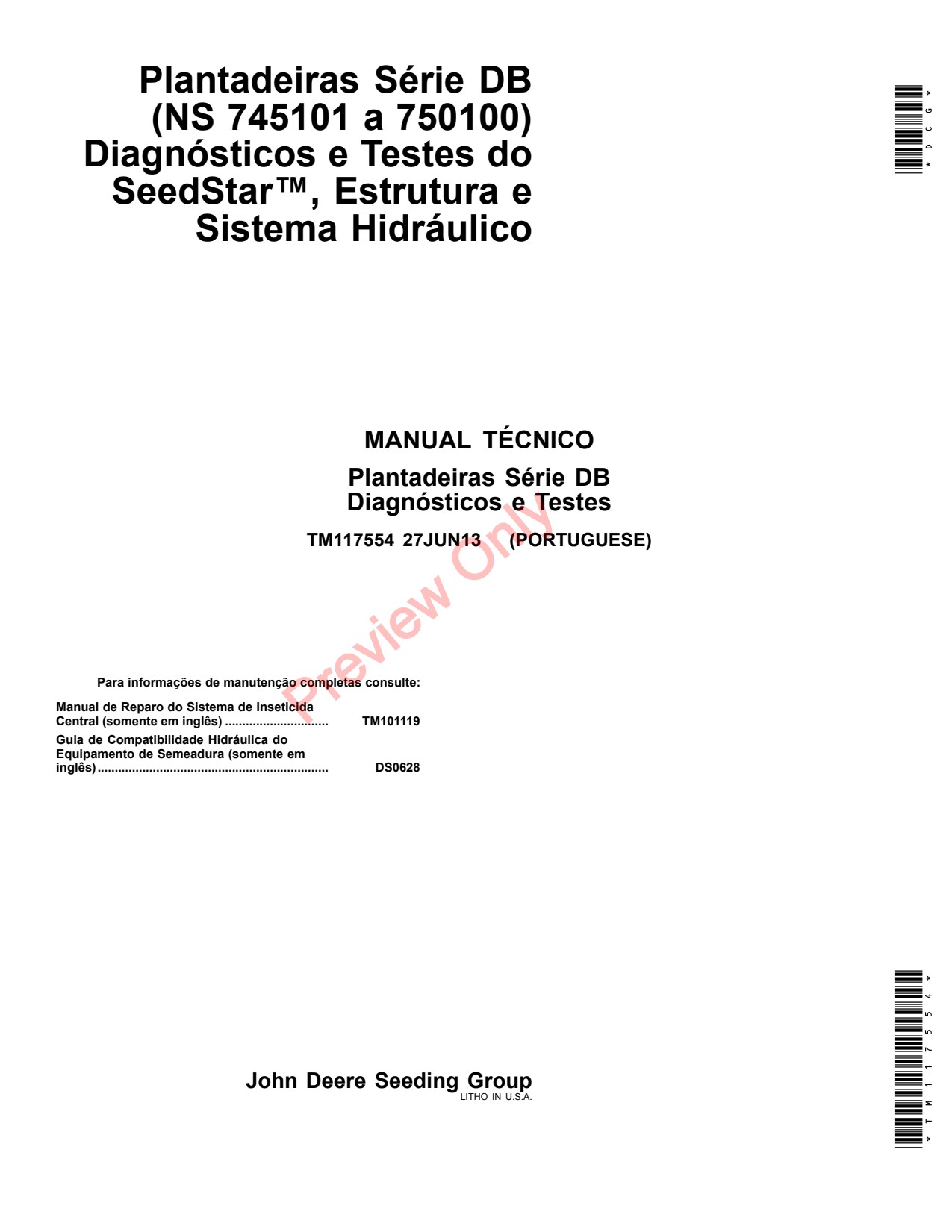 John Deere DB44 DB58 DB66 DB90 DB80 DB88 DB60 DB74 DB83 DB120 DB50 Planter Technical Manual TM117554 PT 1 John Deere DB44 DB58 DB66 DB90 DB80 DB88 DB60 DB74 DB83 DB120 DB50 Planter Technical Manual TM117554 PT