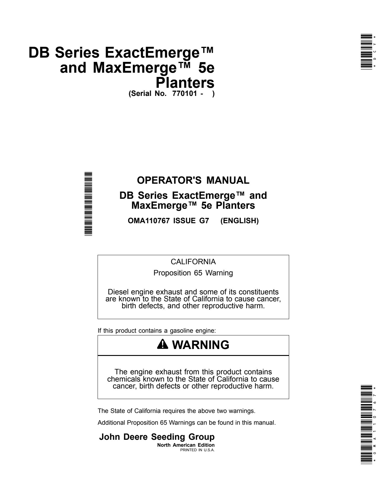 John Deere DB44 DB60 DB66 DB80 DB88 DB90 5E Planter Operator Manual OMA110767 1 John Deere DB44 DB60 DB66 DB80 DB88 DB90 5E Planter Operator Manual OMA110767