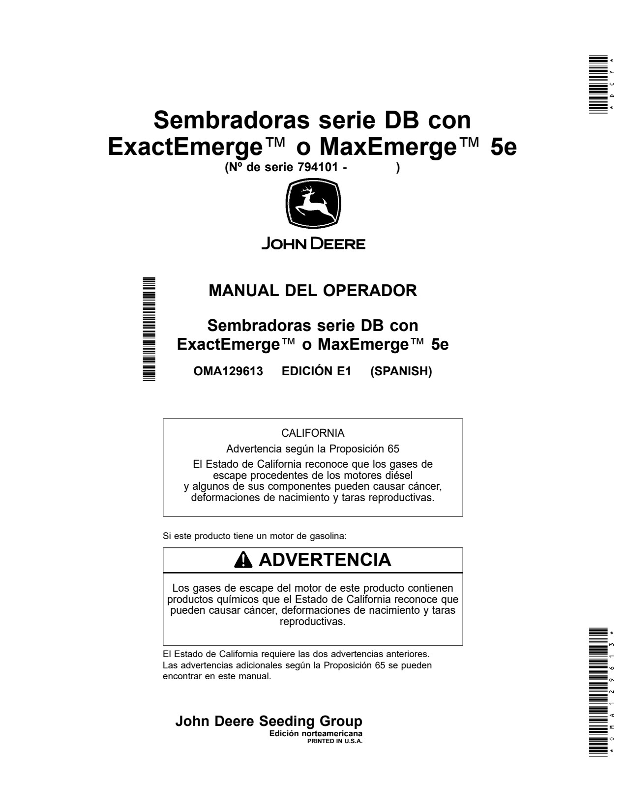 John Deere DB44 DB60 DB66 DB80 DB90 5E Planter Operator Manual OMA129613 ES 1 John Deere DB44 DB60 DB66 DB80 DB90 5E Planter Operator Manual OMA129613 ES