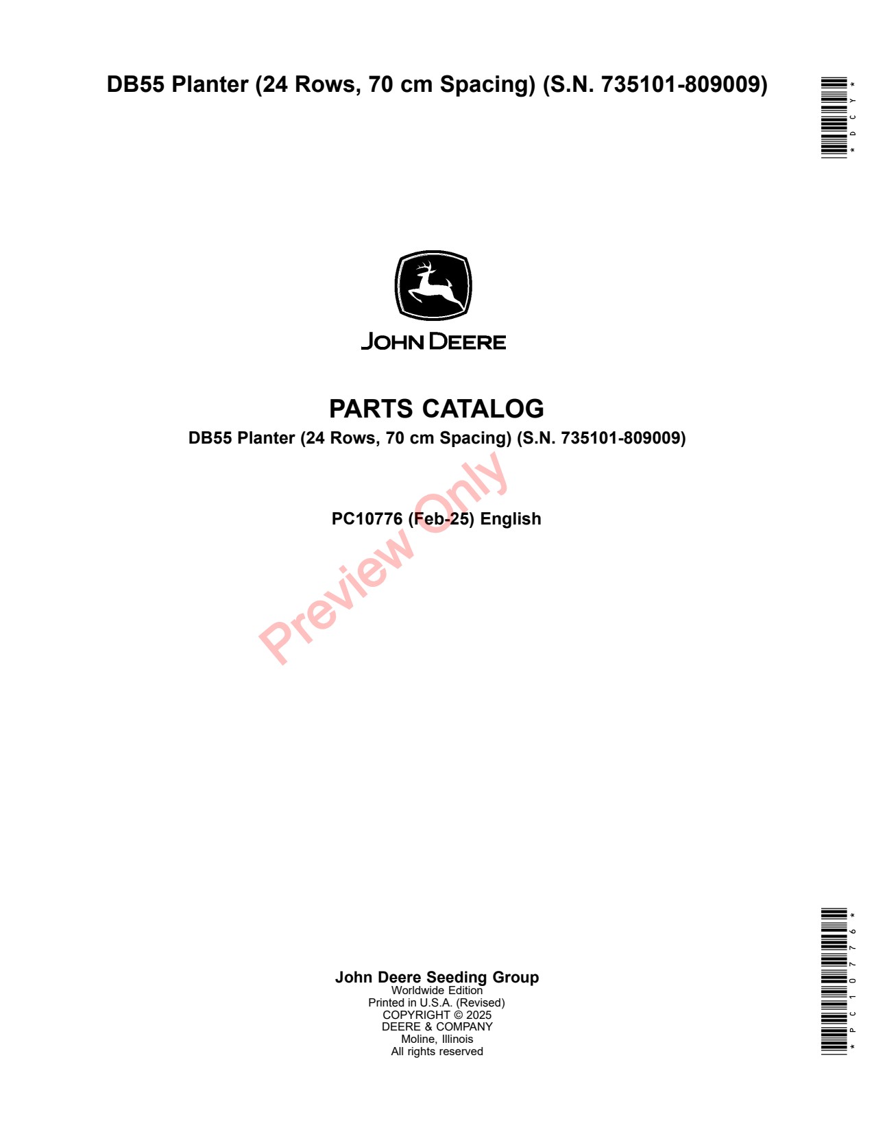 John Deere DB55 24 70 Planter Parts Catalog PC10776 1 John Deere DB55 24 70 Planter Parts Catalog PC10776