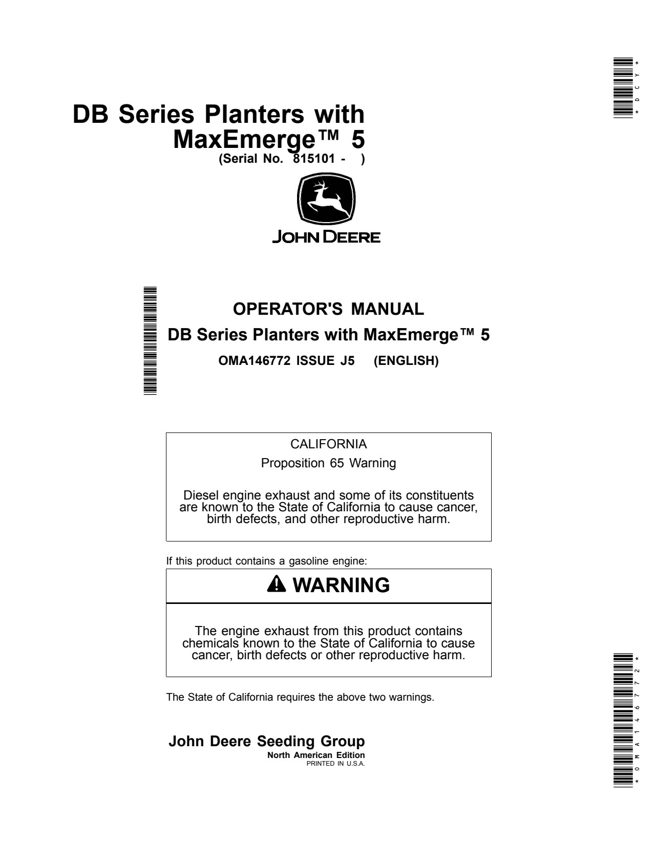 John Deere DB60 47Row Planter Operator Manual OMA146772 1 John Deere DB60 47Row Planter Operator Manual OMA146772