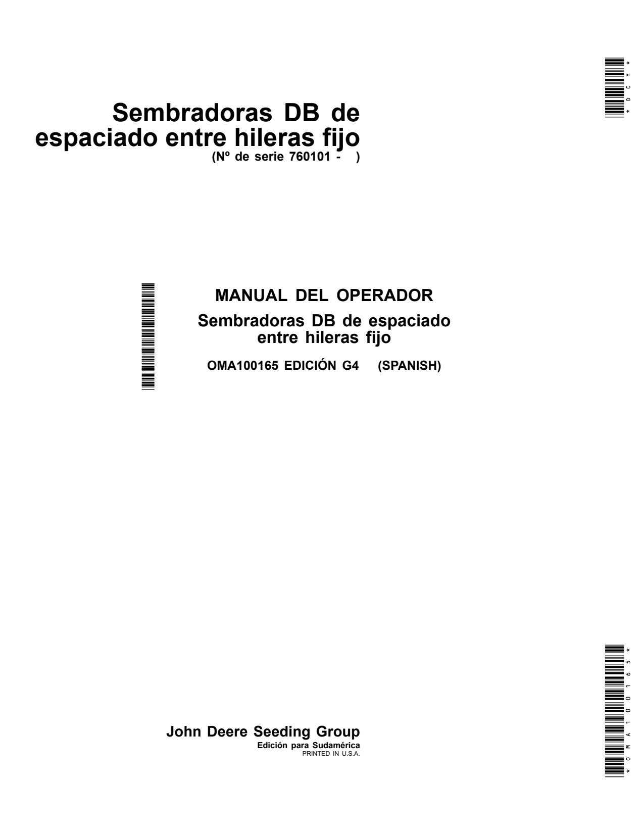 John Deere DB60 Planter Operator Manual OMA100165 ES 1 John Deere DB60 Planter Operator Manual OMA100165 ES