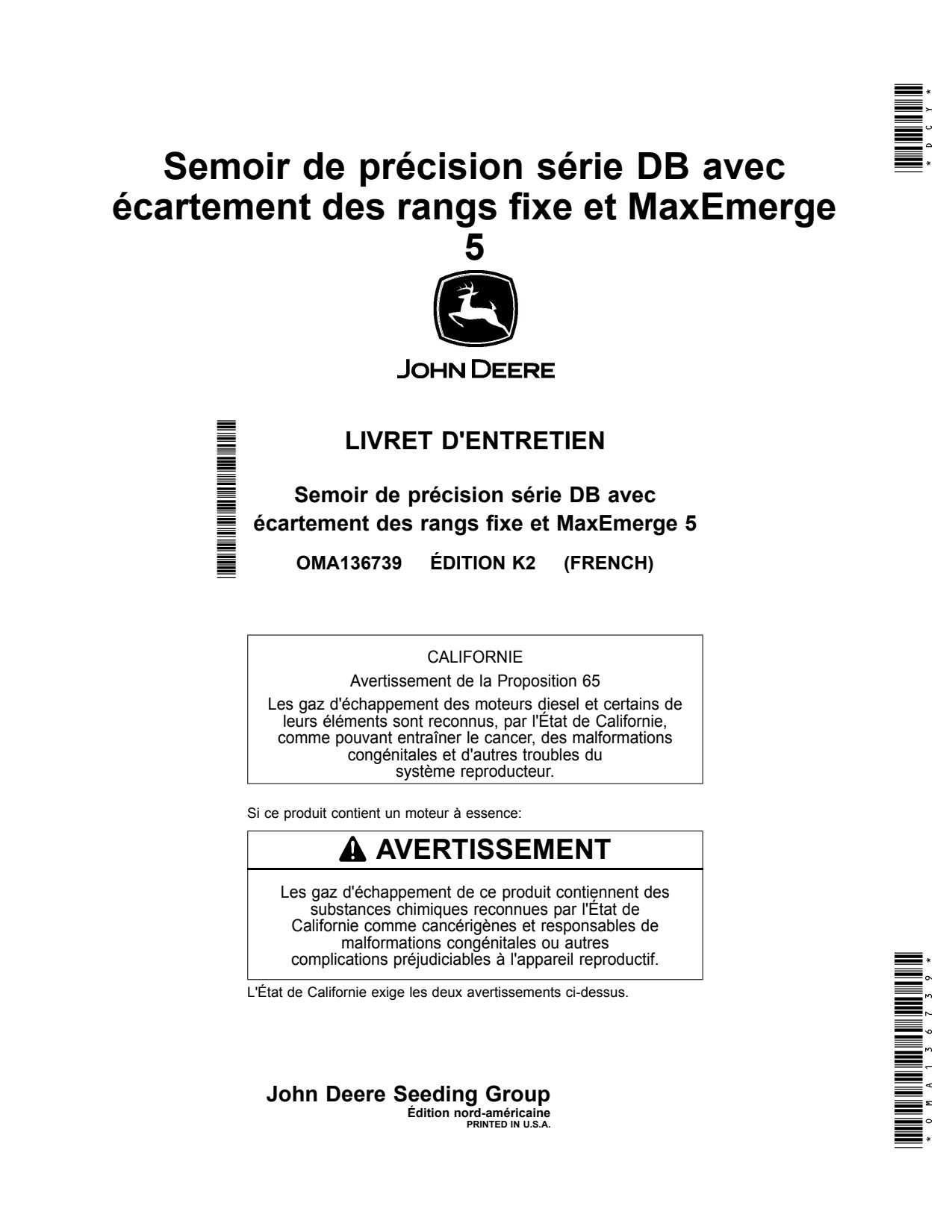 John Deere DB62 DB83 Planter Operator Manual OMA136739 FR 1 John Deere DB62 DB83 Planter Operator Manual OMA136739 FR