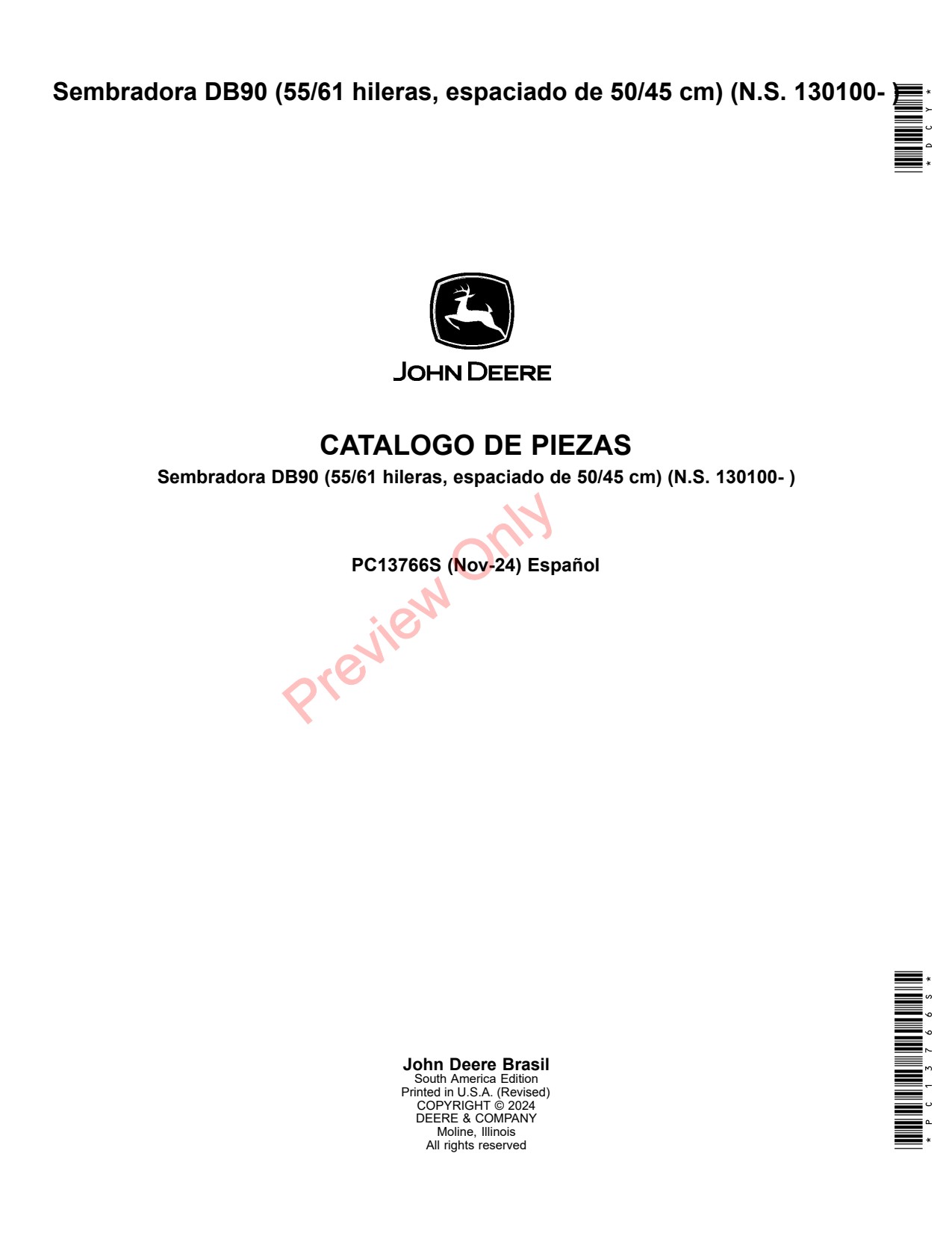 John Deere DB90 55 61 50 45CM Planter Parts Catalog PC13766S ES 1 John Deere DB90 55 61 50 45CM Planter Parts Catalog PC13766S ES