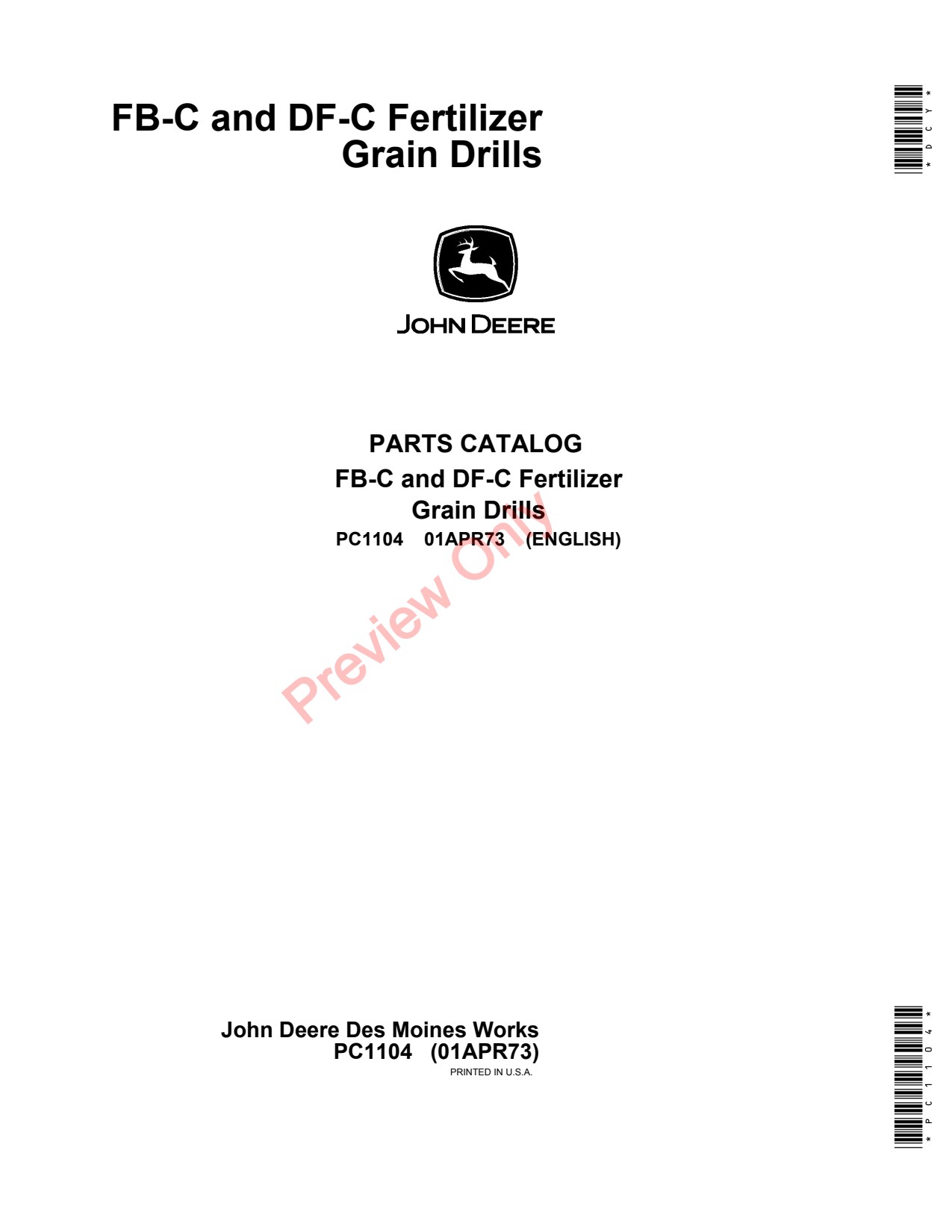 John Deere DF-C FB-C Fertilizer-Grain Drill Parts Catalog PC1104 1 John Deere DF-C FB-C Fertilizer-Grain Drill Parts Catalog PC1104