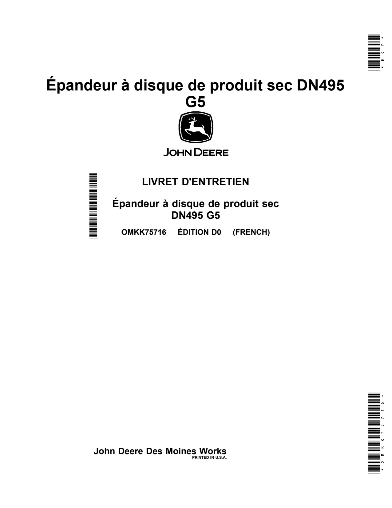 John Deere DN495 G5 Dry Spinner Spreader Operator Manual OMKK75716 FR 1 John Deere DN495 G5 Dry Spinner Spreader Operator Manual OMKK75716 FR