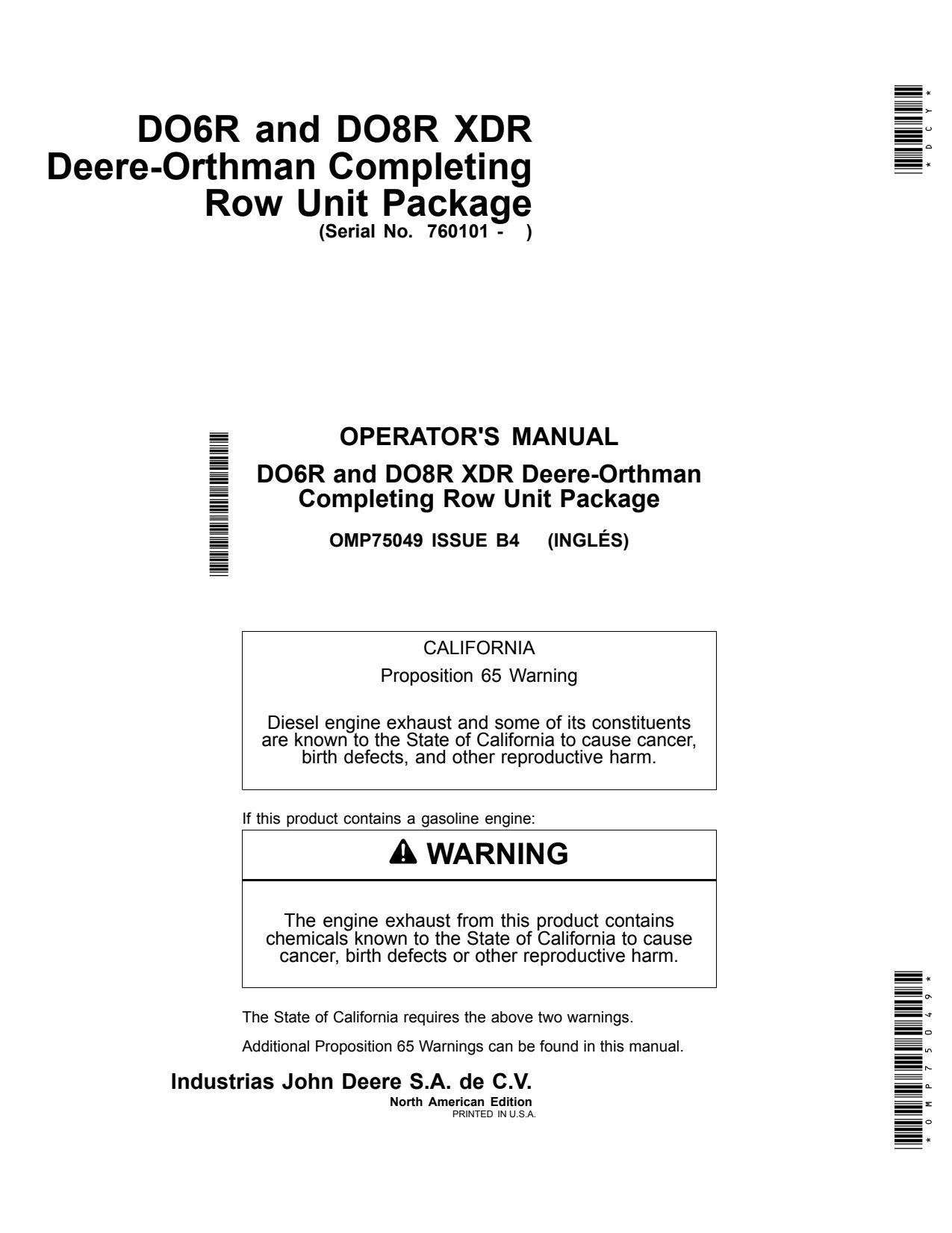John Deere DO6R DO8R XDR Deere-Orthman Planter Operator Manual OMP75049 1 John Deere DO6R DO8R XDR Deere-Orthman Planter Operator Manual OMP75049