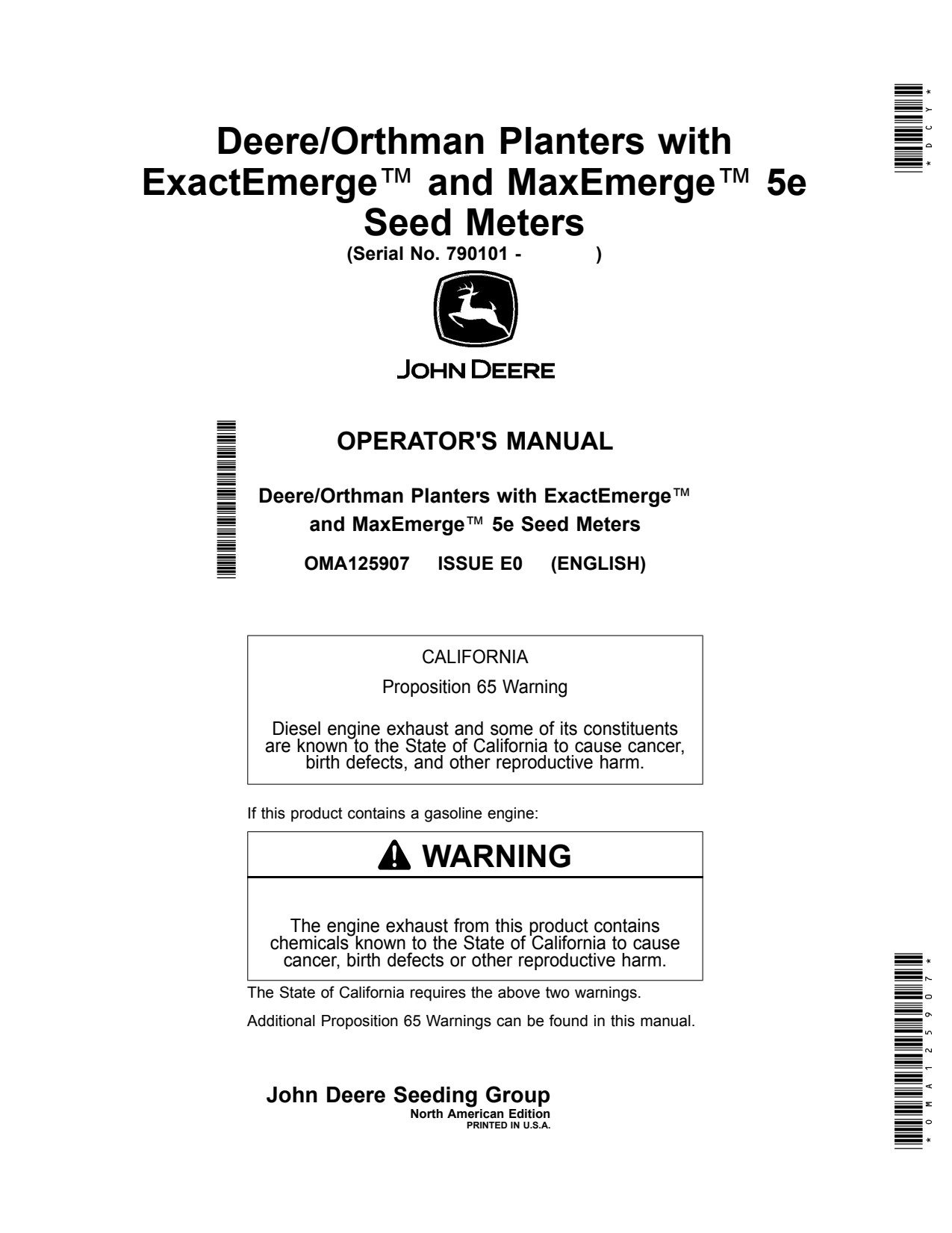 John Deere DR12 DR16 DR18 DR24 5E Orthman Planter Operator Manual OMA125907 1 John Deere DR12 DR16 DR18 DR24 5E Orthman Planter Operator Manual OMA125907