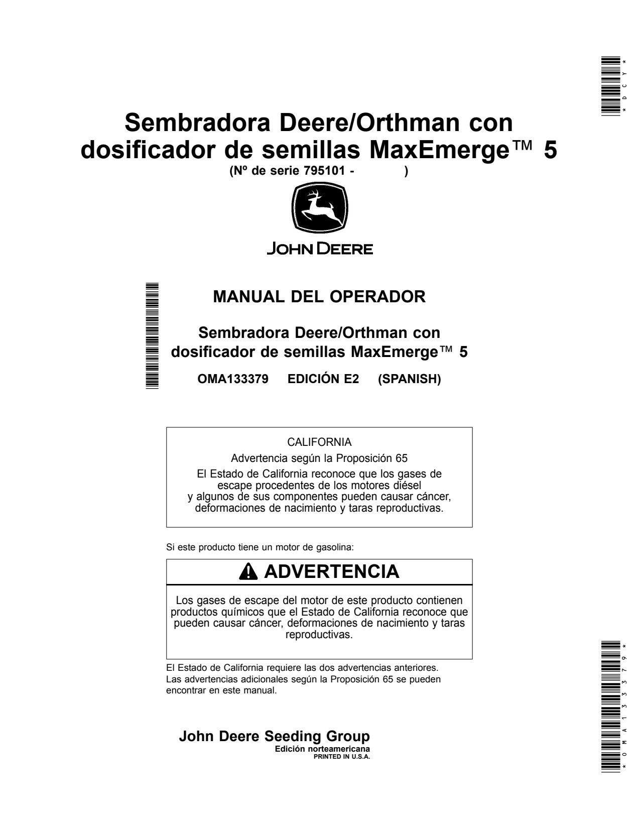 John Deere DR12 DR16 DR18 DR24 Orthman Planter Operator Manual OMA133379 ES 1 John Deere DR12 DR16 DR18 DR24 Orthman Planter Operator Manual OMA133379 ES