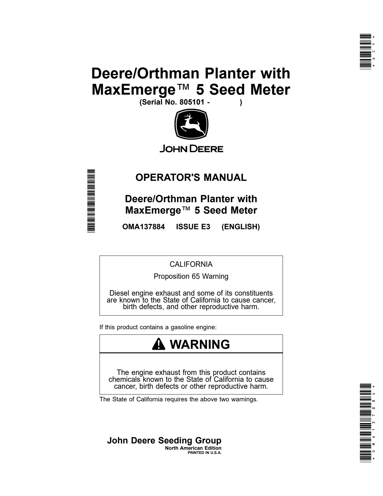 John Deere DR12 DR16 DR18 DR24 Orthman Planter Operator Manual OMA137884 1 John Deere DR12 DR16 DR18 DR24 Orthman Planter Operator Manual OMA137884