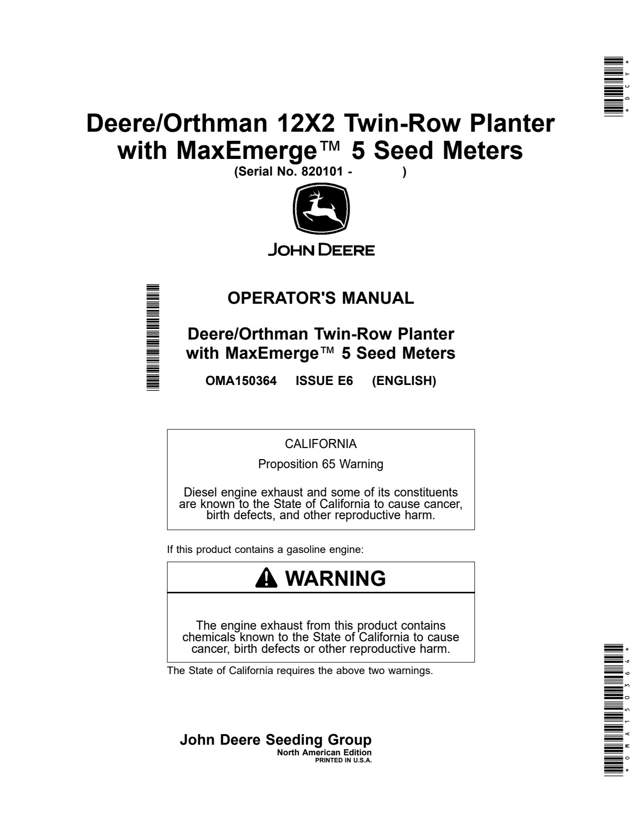 John Deere DR12T 12x2 Twin-Row Planter Operator Manual OMA150364 1 John Deere DR12T 12x2 Twin-Row Planter Operator Manual OMA150364