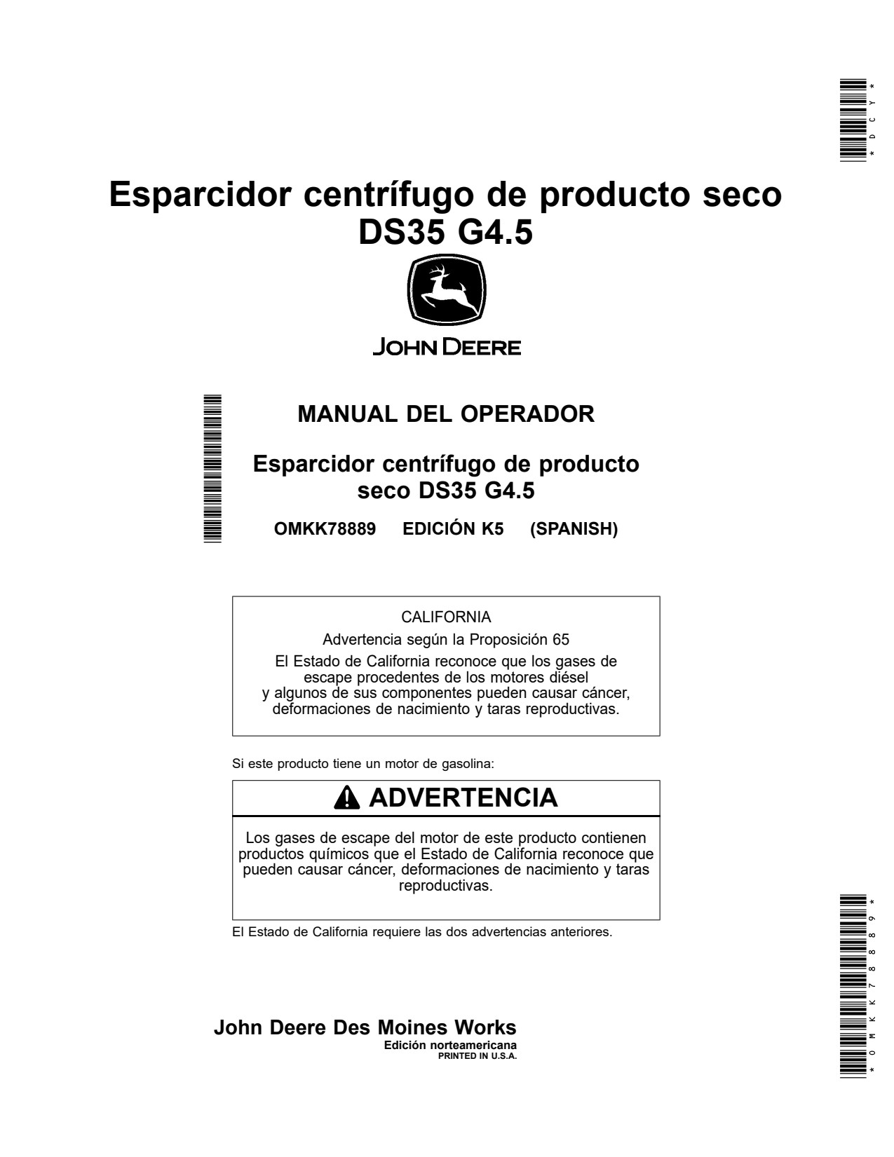 John Deere DS35 G4 Dry Spinner Spreader Operator Manual OMKK78889 ES 1 John Deere DS35 G4 Dry Spinner Spreader Operator Manual OMKK78889 ES