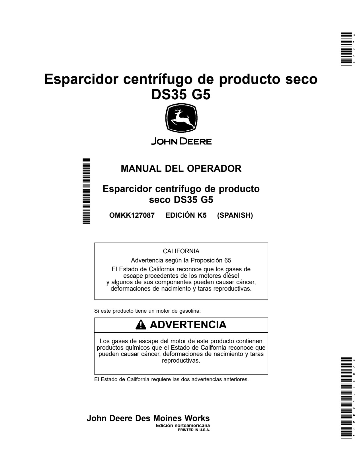John Deere DS35 G5 Dry Spinner Spreader Operator Manual OMKK127087 ES 1 John Deere DS35 G5 Dry Spinner Spreader Operator Manual OMKK127087 ES