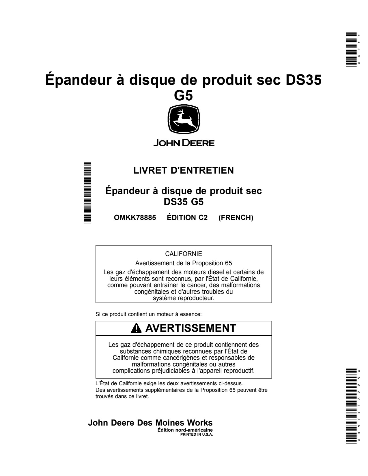 John Deere DS35 G5 Dry Spinner Spreader Operator Manual OMKK78885 FR 1 John Deere DS35 G5 Dry Spinner Spreader Operator Manual OMKK78885 FR