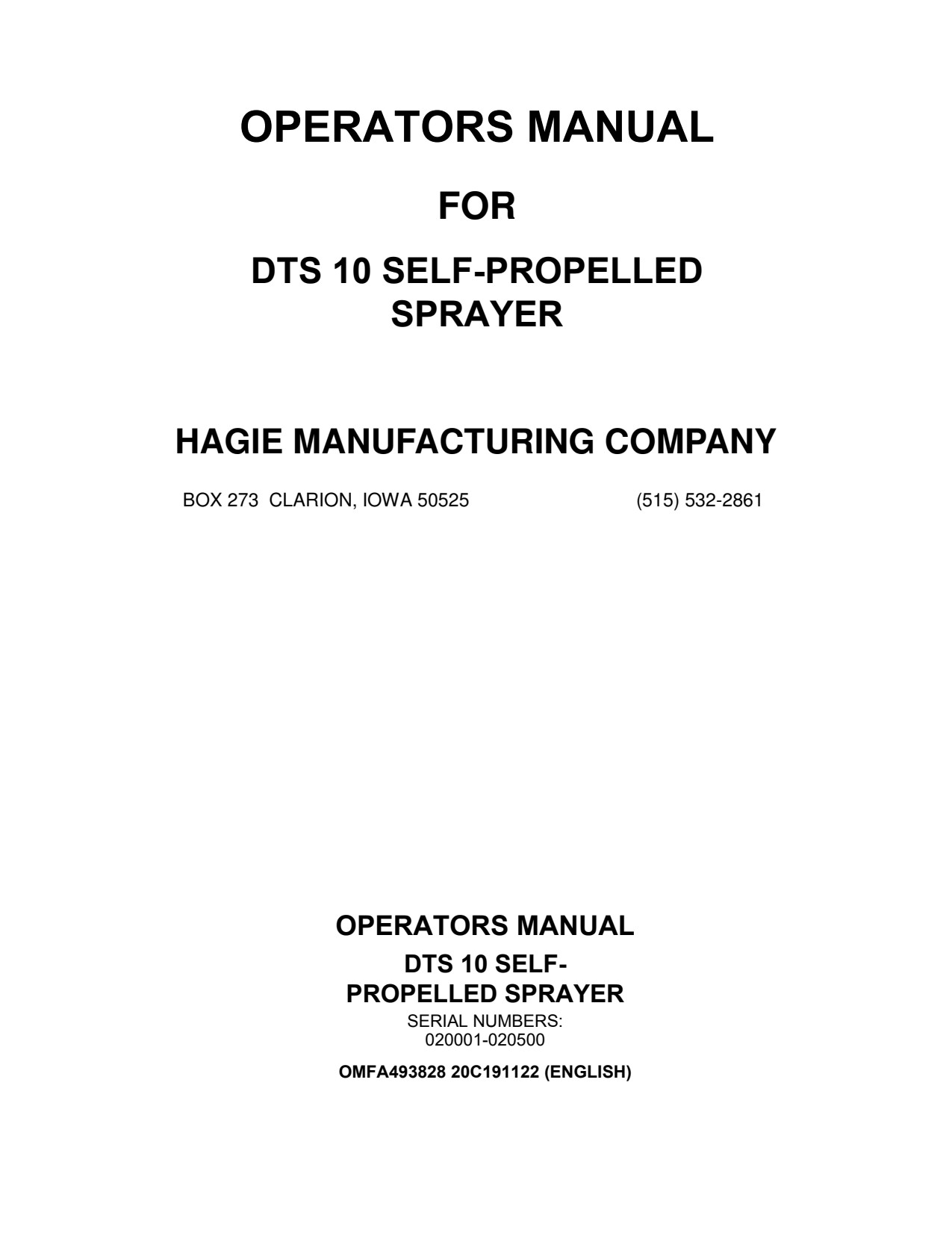 John Deere DTS10 Self-Propelled Sprayer Operator Manual OMFA493828 1 John Deere DTS10 Self-Propelled Sprayer Operator Manual OMFA493828
